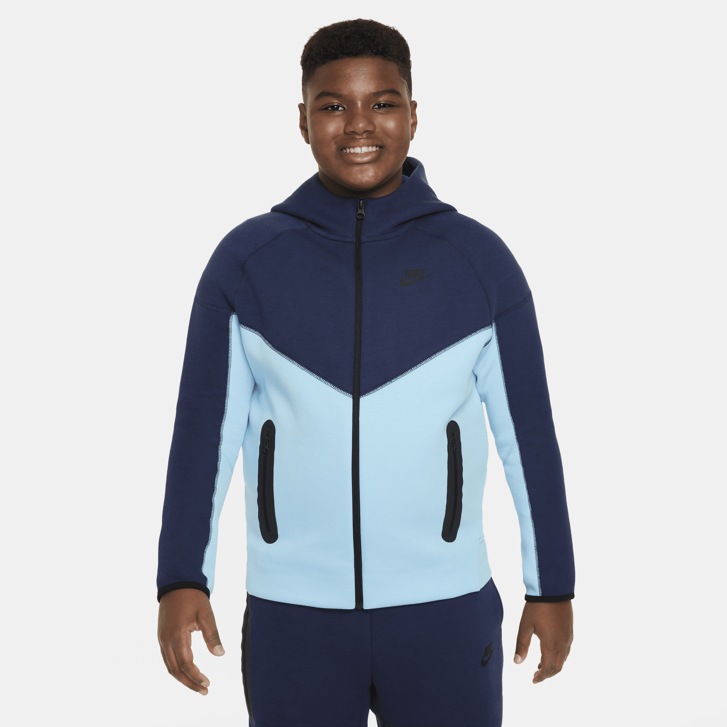 Nike Sportswear Tech Fleece Hoodie met rits over de hele lengte voor jongens (ruimere maten) Blauw