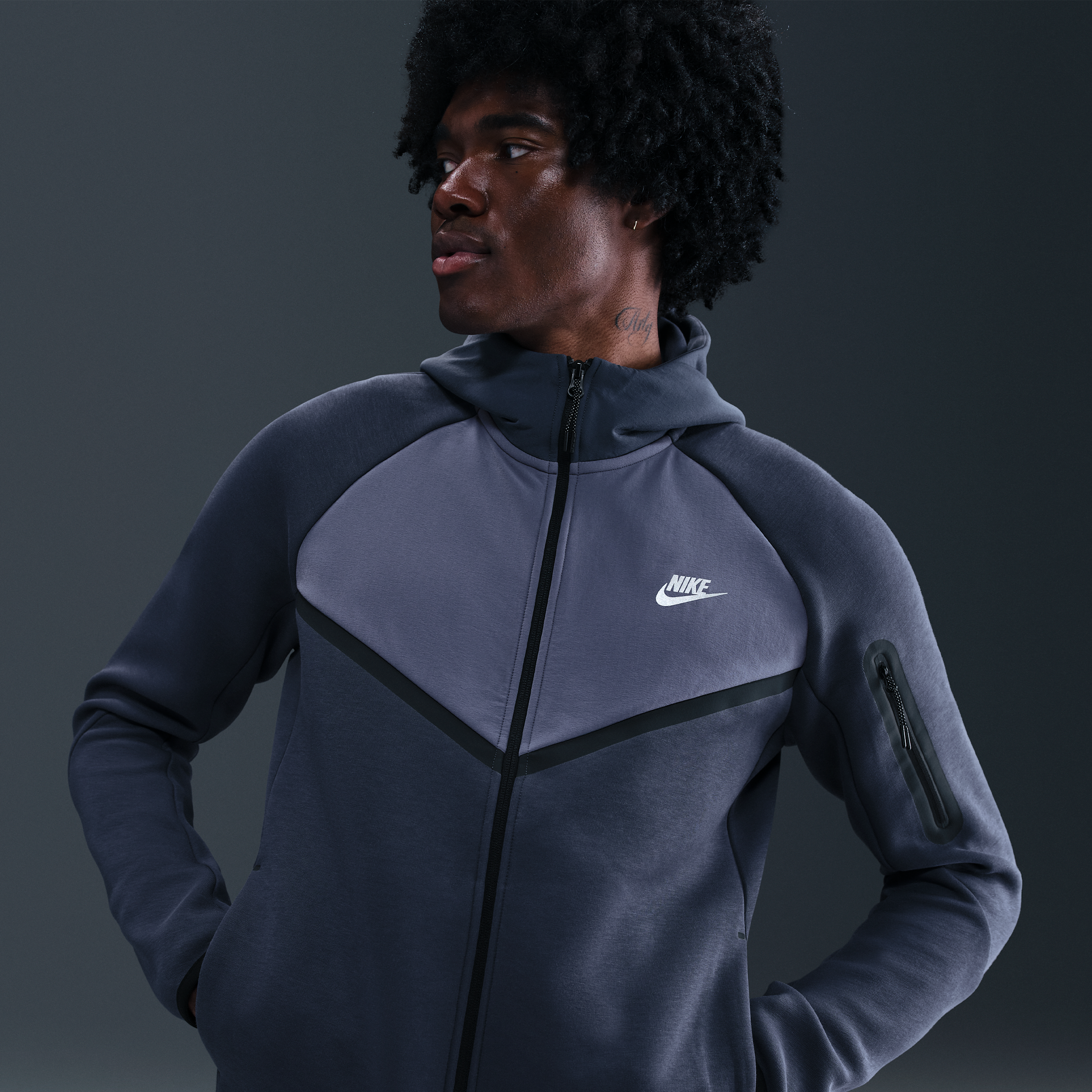 Thumbnail - Nike Tech Windrunner-Jacke aus Fleece mit durchgehendem Reißverschluss (Herren) - Blau