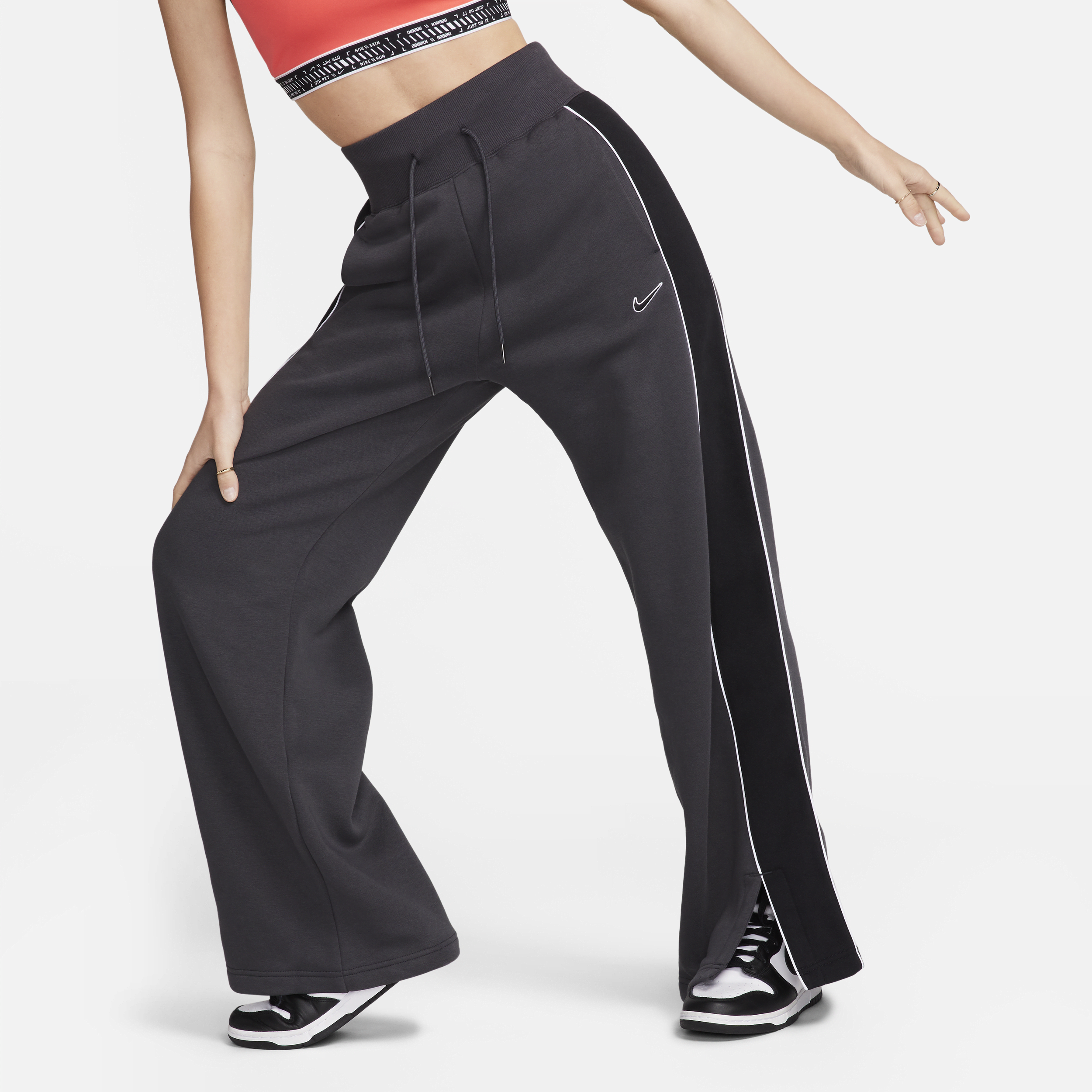 Nike Sportswear Phoenix Fleece joggingbroek met hoge taille en open zoom voor dames Grijs