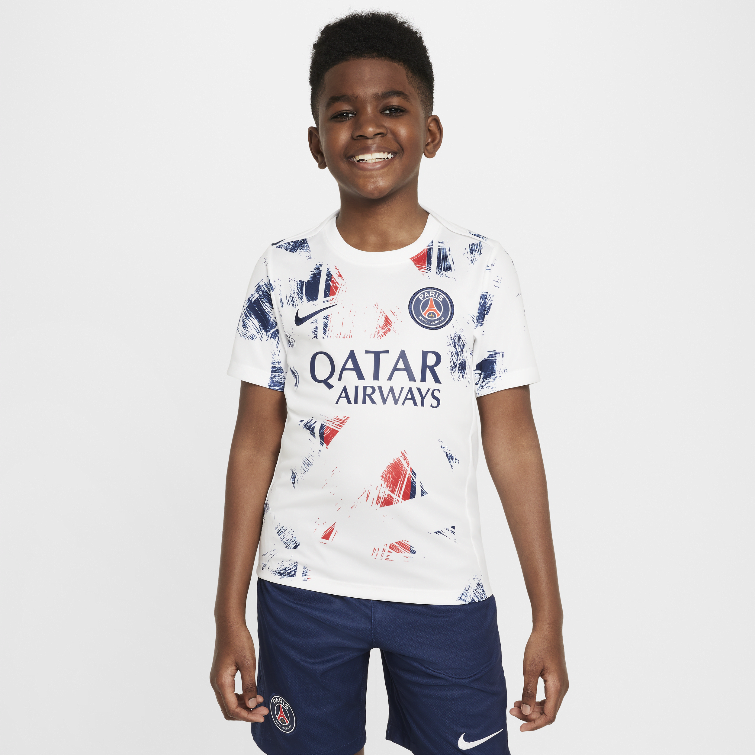 Haut de foot à manches courtes d'avant-match Nike Dri-FIT Paris Saint-Germain Academy Pro Extérieur pour ado - Blanc