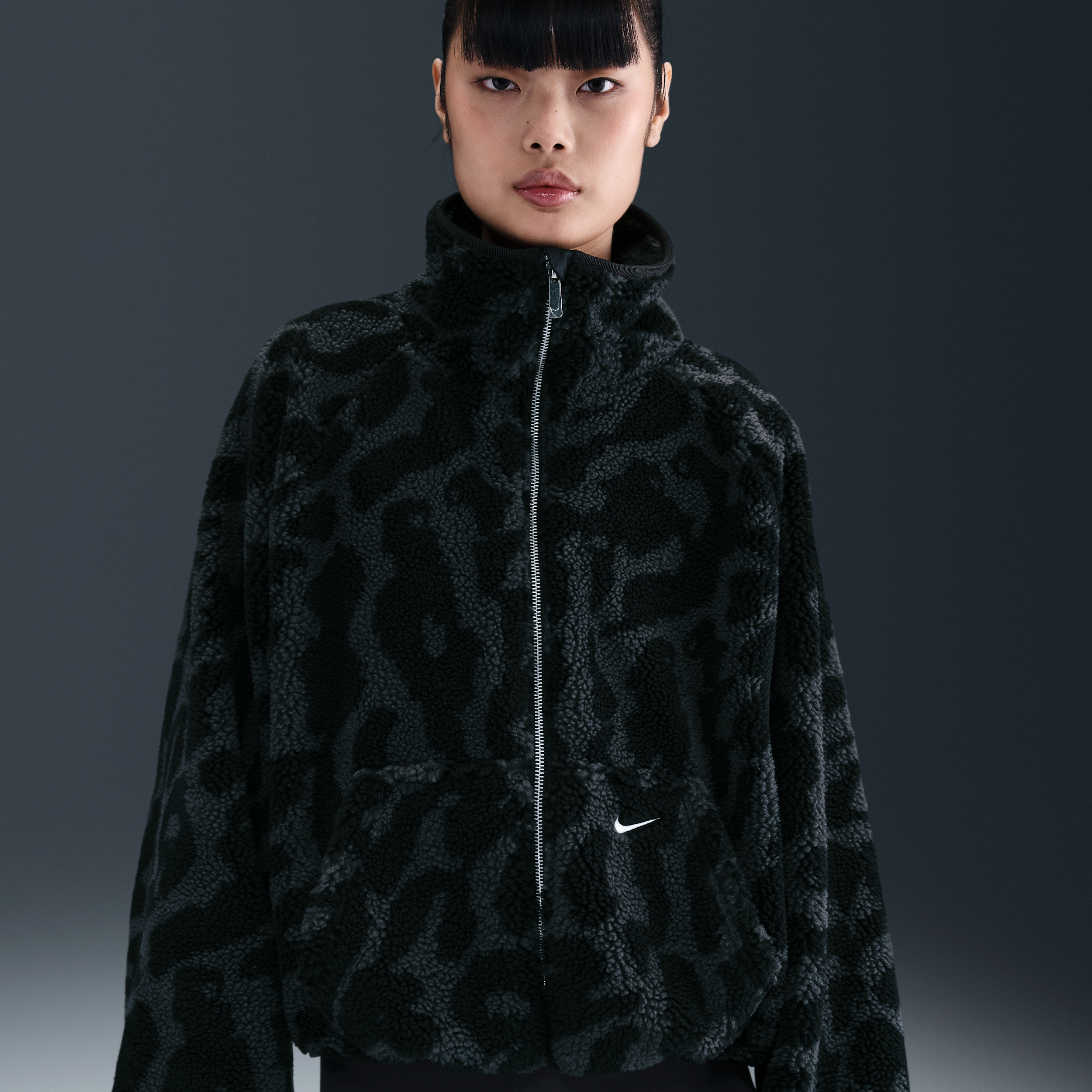 Nike Sportswear hoogpolig fleecejack voor dames - Zwart