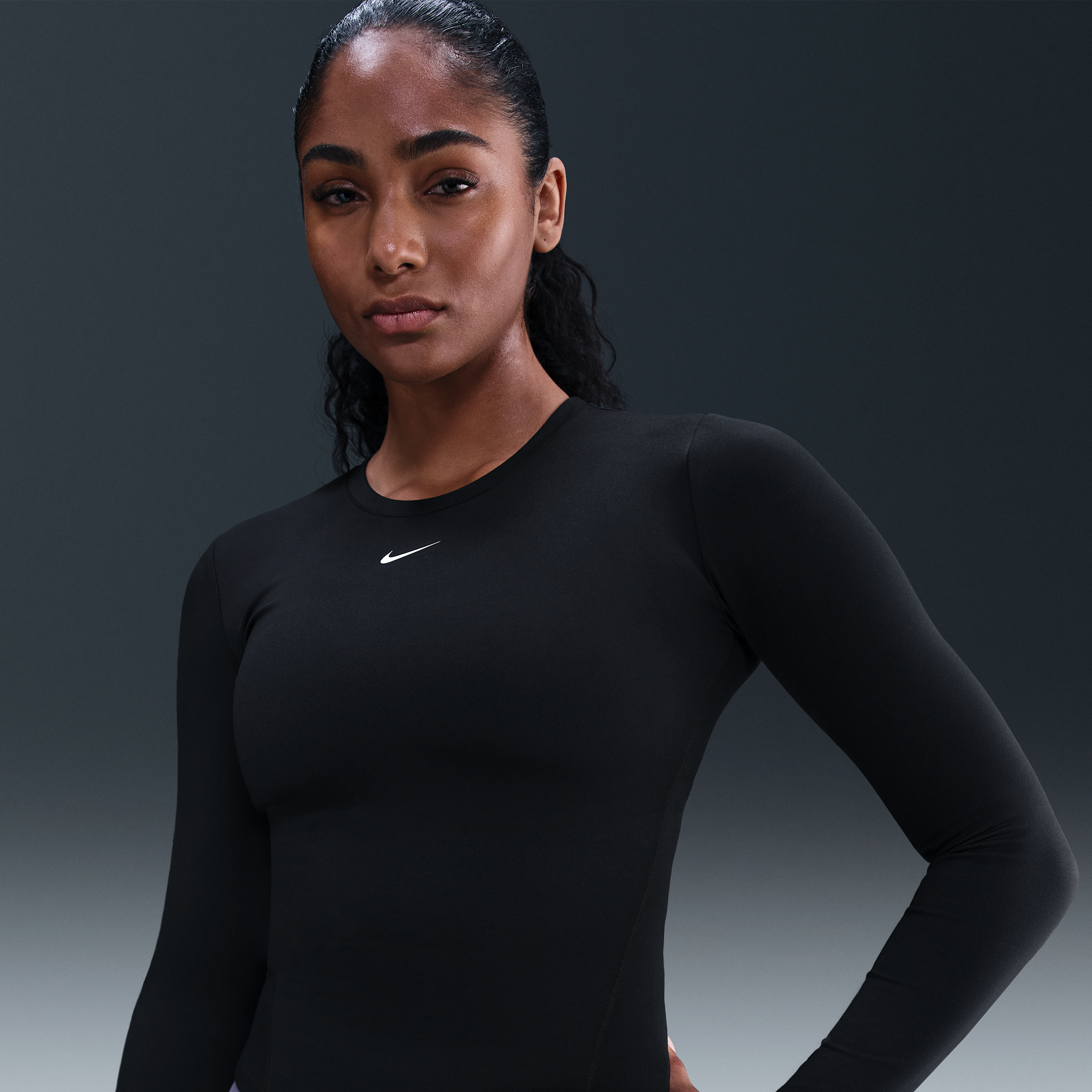 Nike One Fitted Womens Dri-FIT Long-Sleeve Top - Black - Polyester