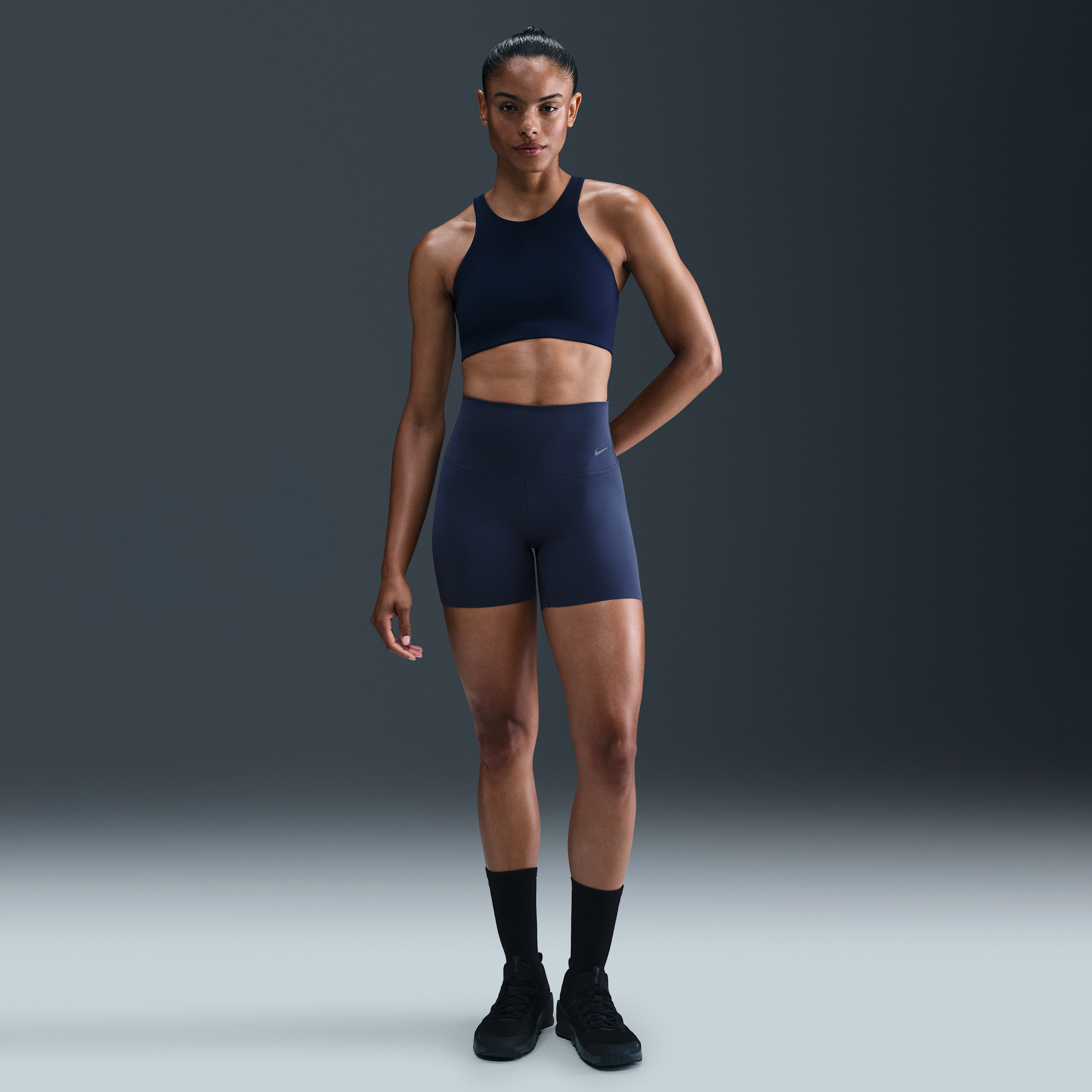 Thumbnail - Nike Zenvy Bike Shorts mit hohem Bund (Damen, ca. 12,5 cm) - Blau