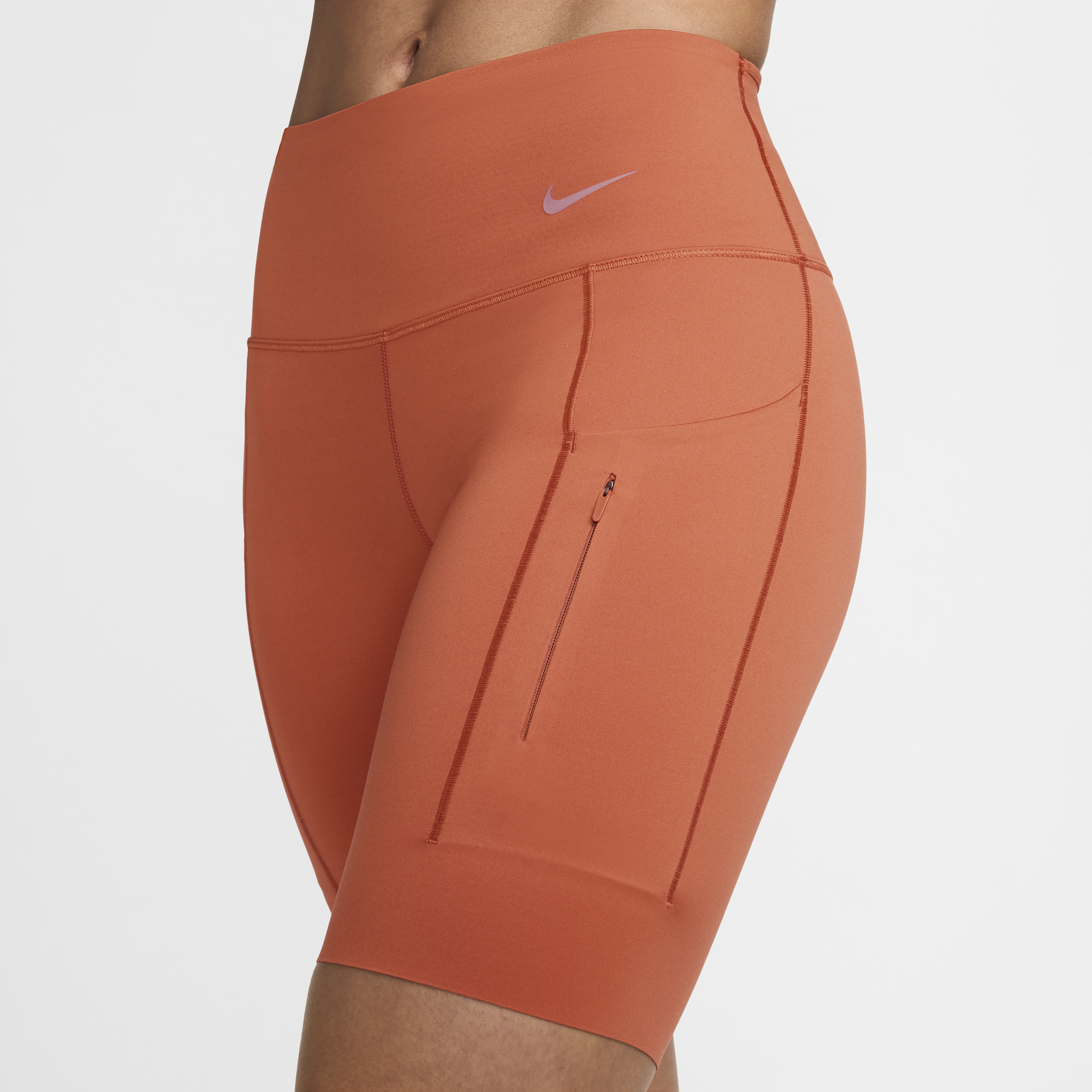 Nike Go Bikershorts met halfhoge taille zakken en complete ondersteuning voor dames (20 cm) Oranje