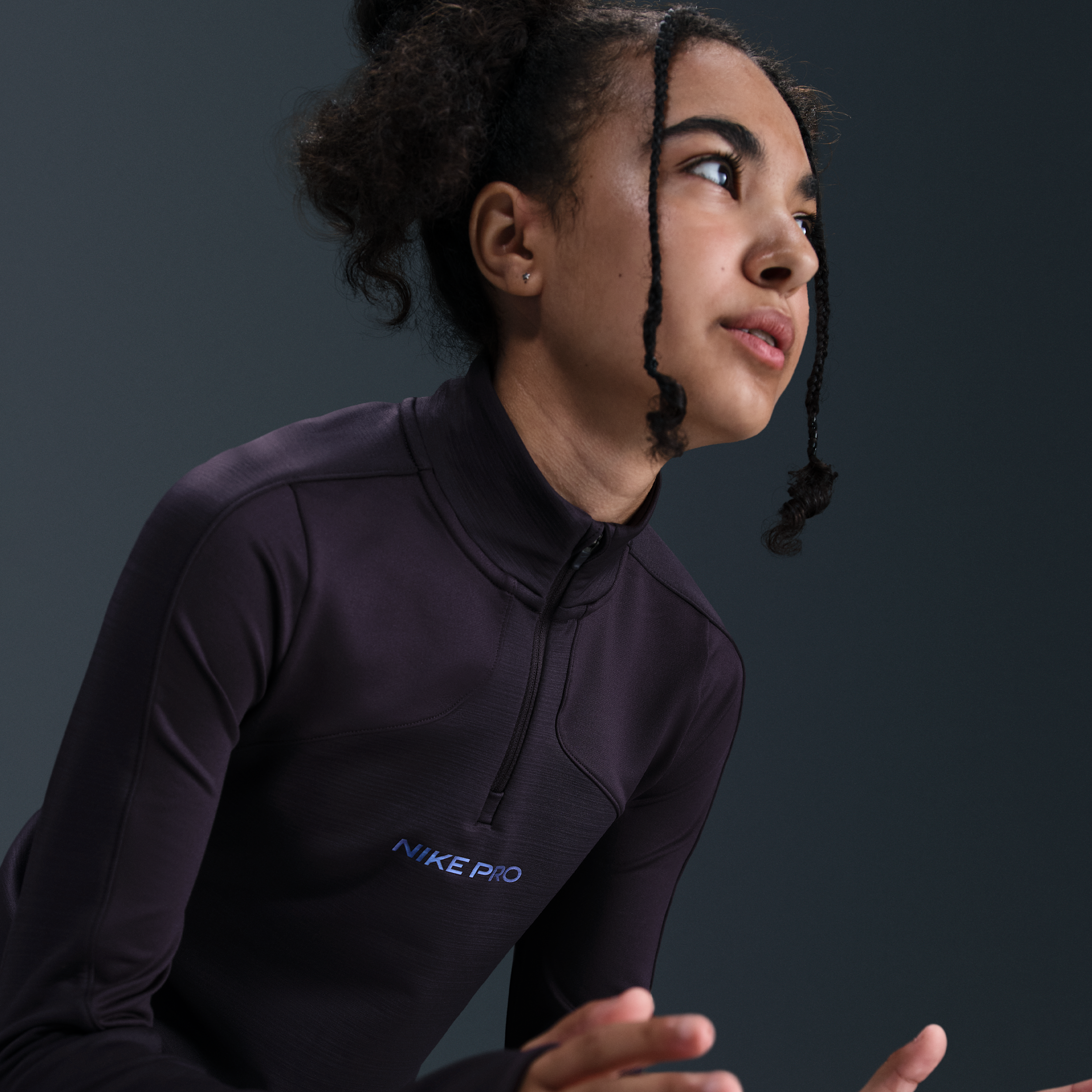 Thumbnail - Nike Pro Therma-FIT-Longsleeve mit Halbreißverschluss (ältere Kinder, Mädchen) - Lila