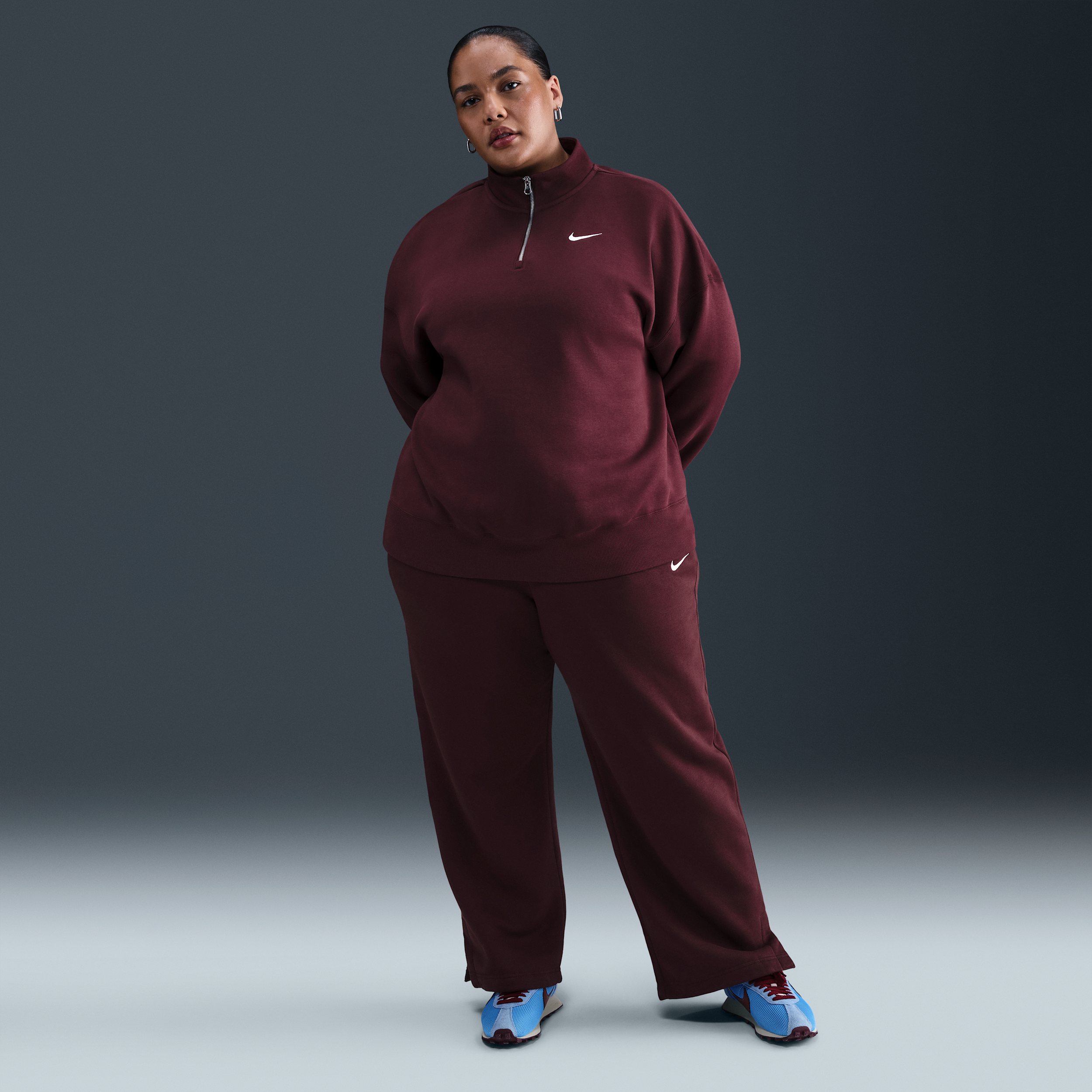 Thumbnail - Nike Phoenix Fleece Hose mit hohem Bund (Damen, große Größen) - Rot