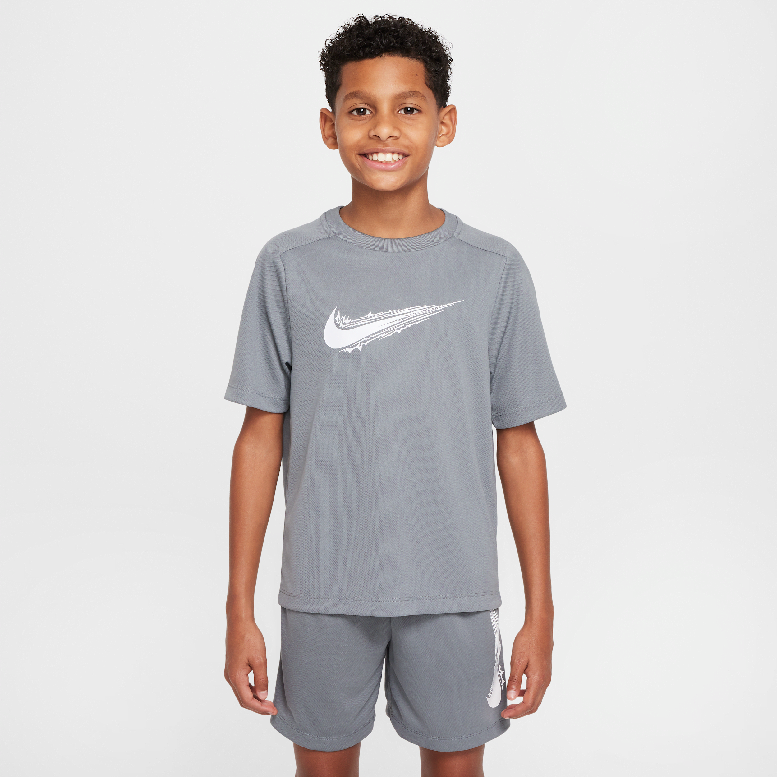 Nike Multi Older Kids' (Boys') Dri-FIT Short-Sleeve Top - Grey - Recycled Polyester Minimum - 50% Recycled Polyester