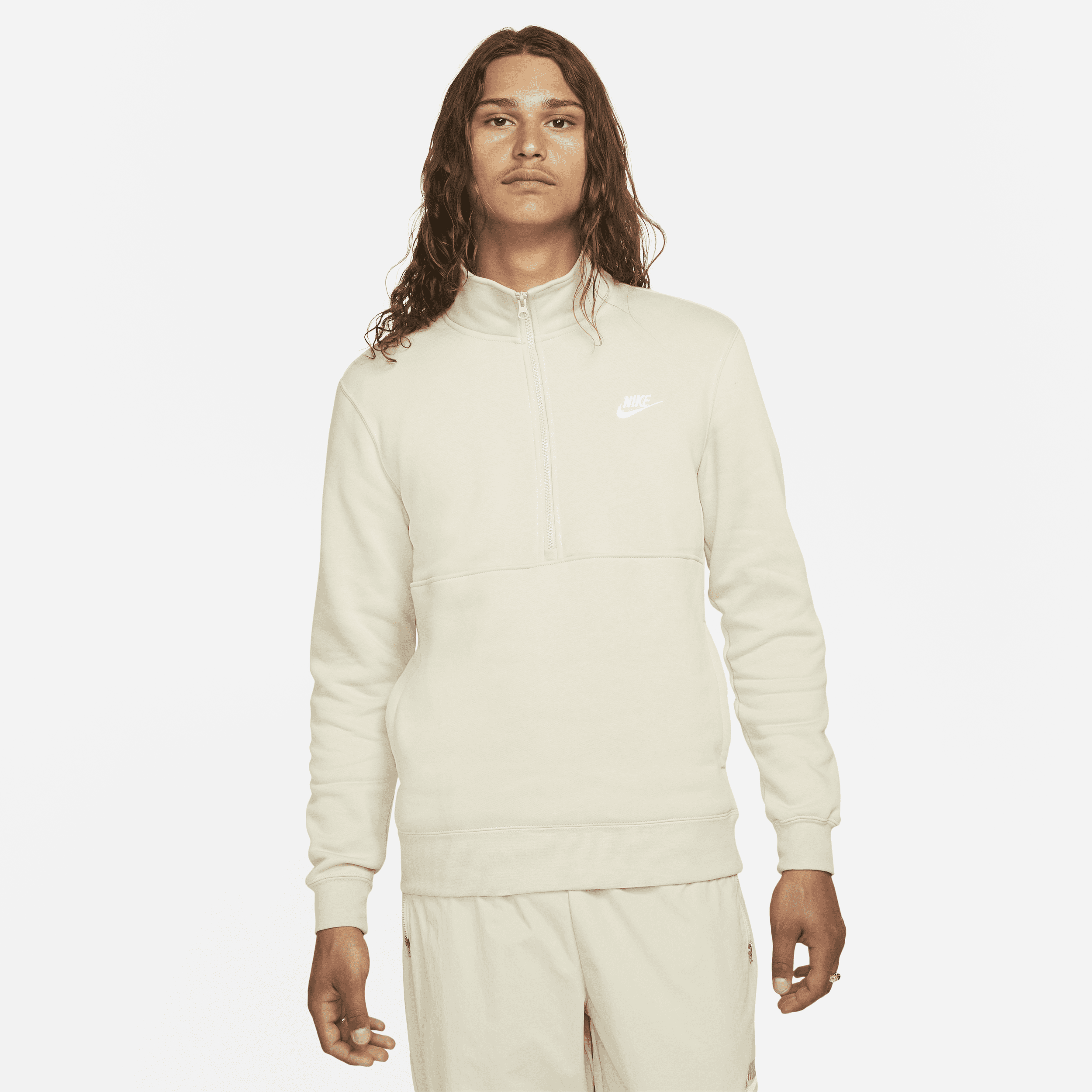 Męska szczotkowana bluza z zamkiem 1/2 Nike Sportswear Club - Brązowy