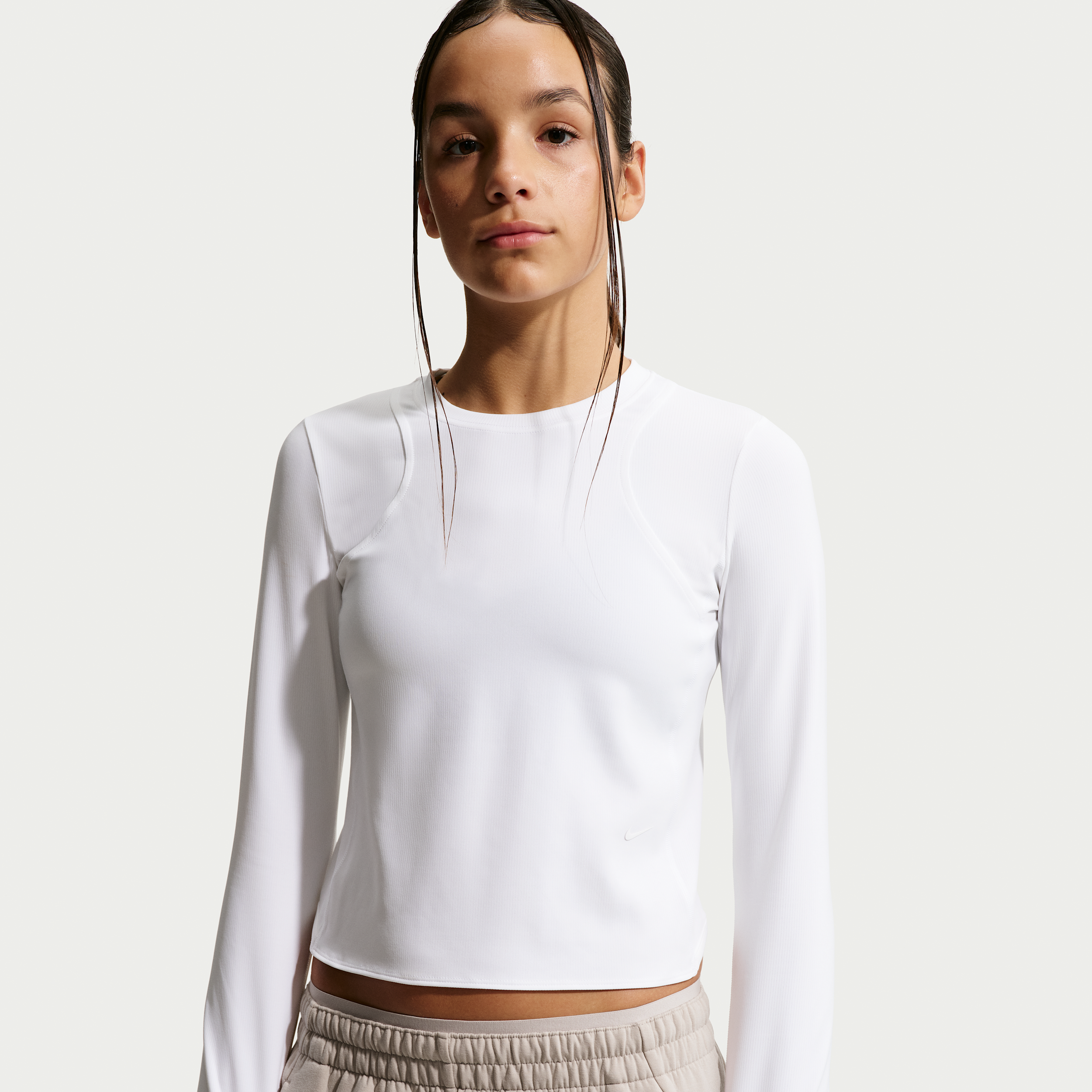 Maglia a manica lunga a costine Nike MAVN Dri-FIT – Bambina/Ragazza - Bianco