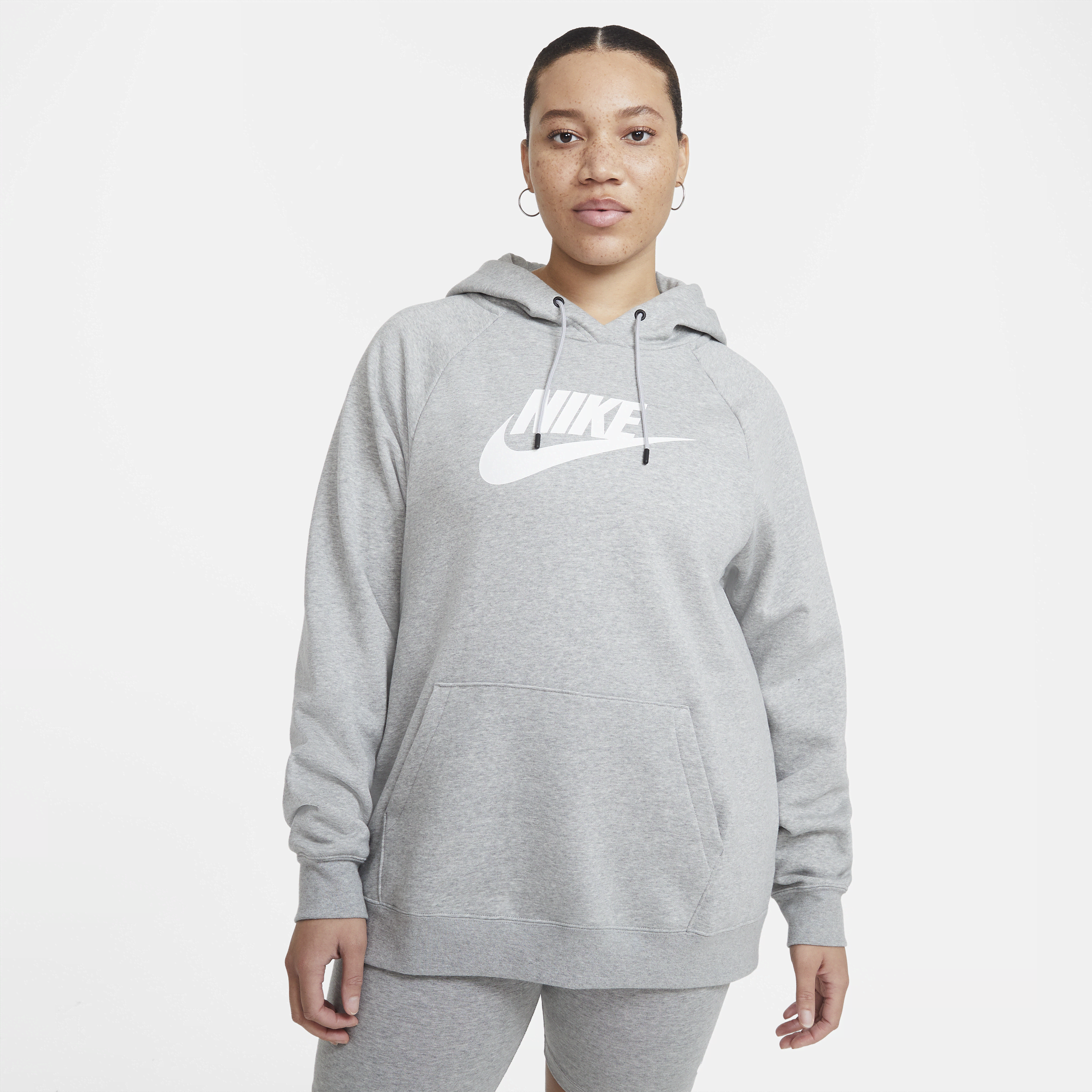 Damska bluza z kapturem Nike Sportswear Essential (duże rozmiary) - Szary