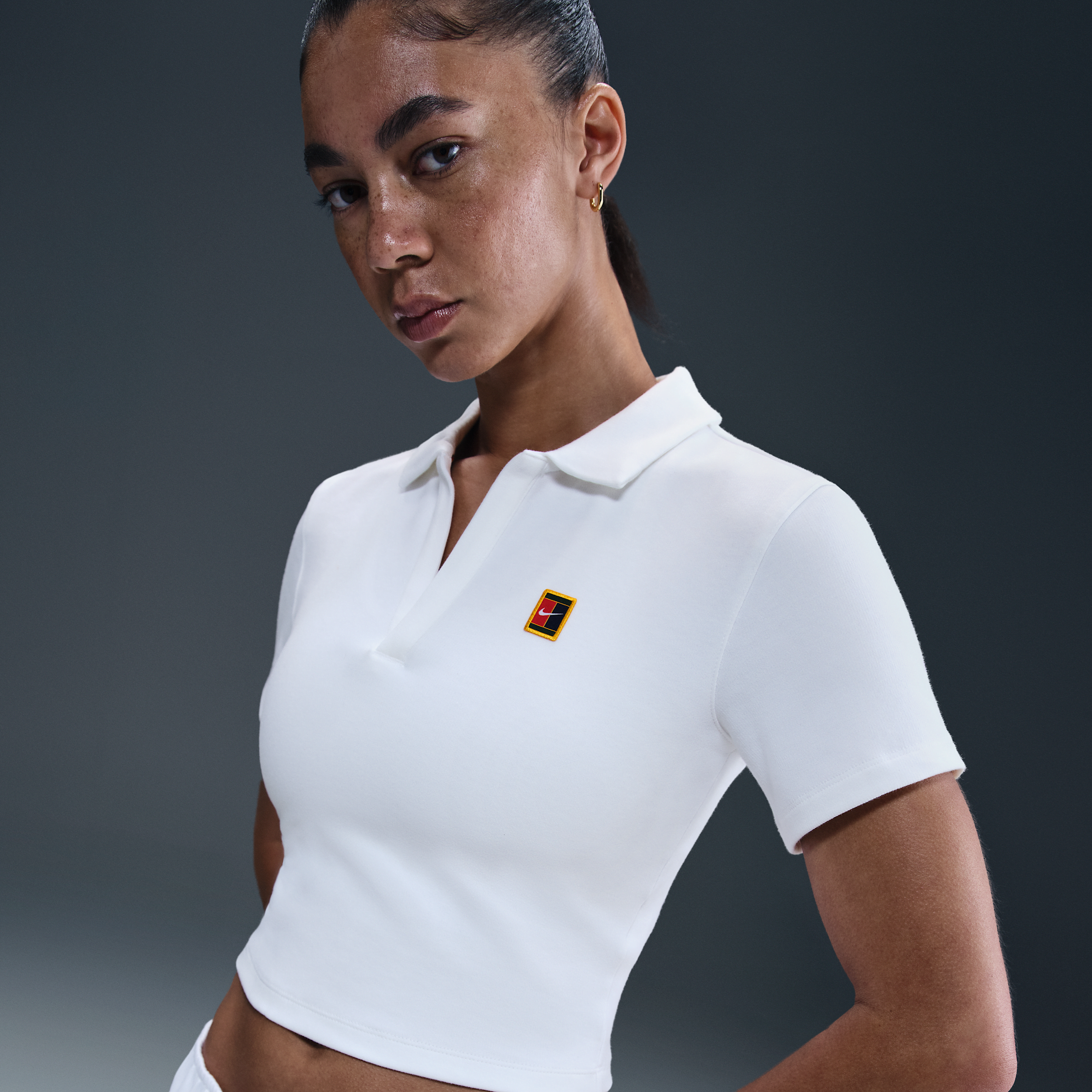 NikeCourt Heritage Womens Short-Sleeve Cropped Tennis Polo - White - Cotton/Elastane