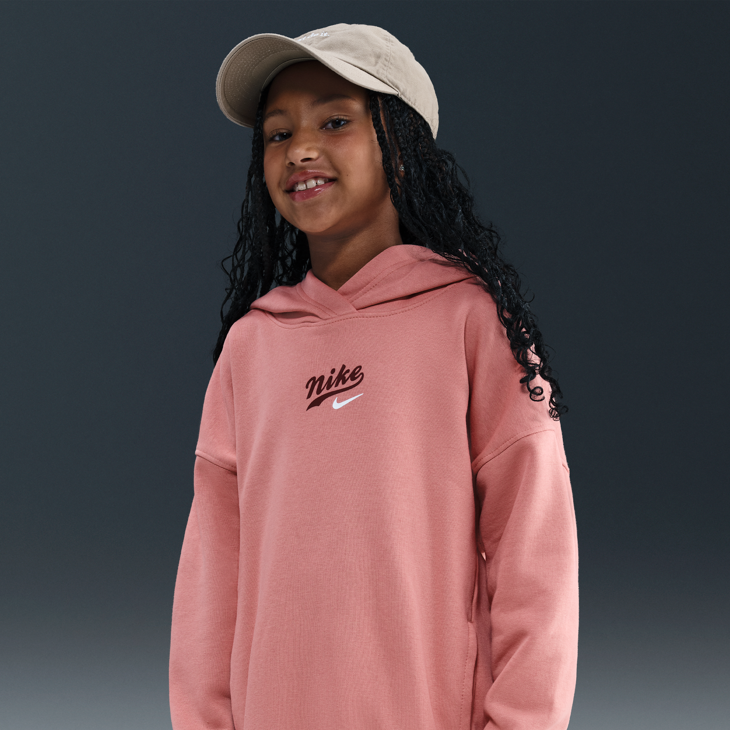 Nike Club Fleece Older Kids Oversized Pullover Hoodie - Pink - Cotton/Polyester