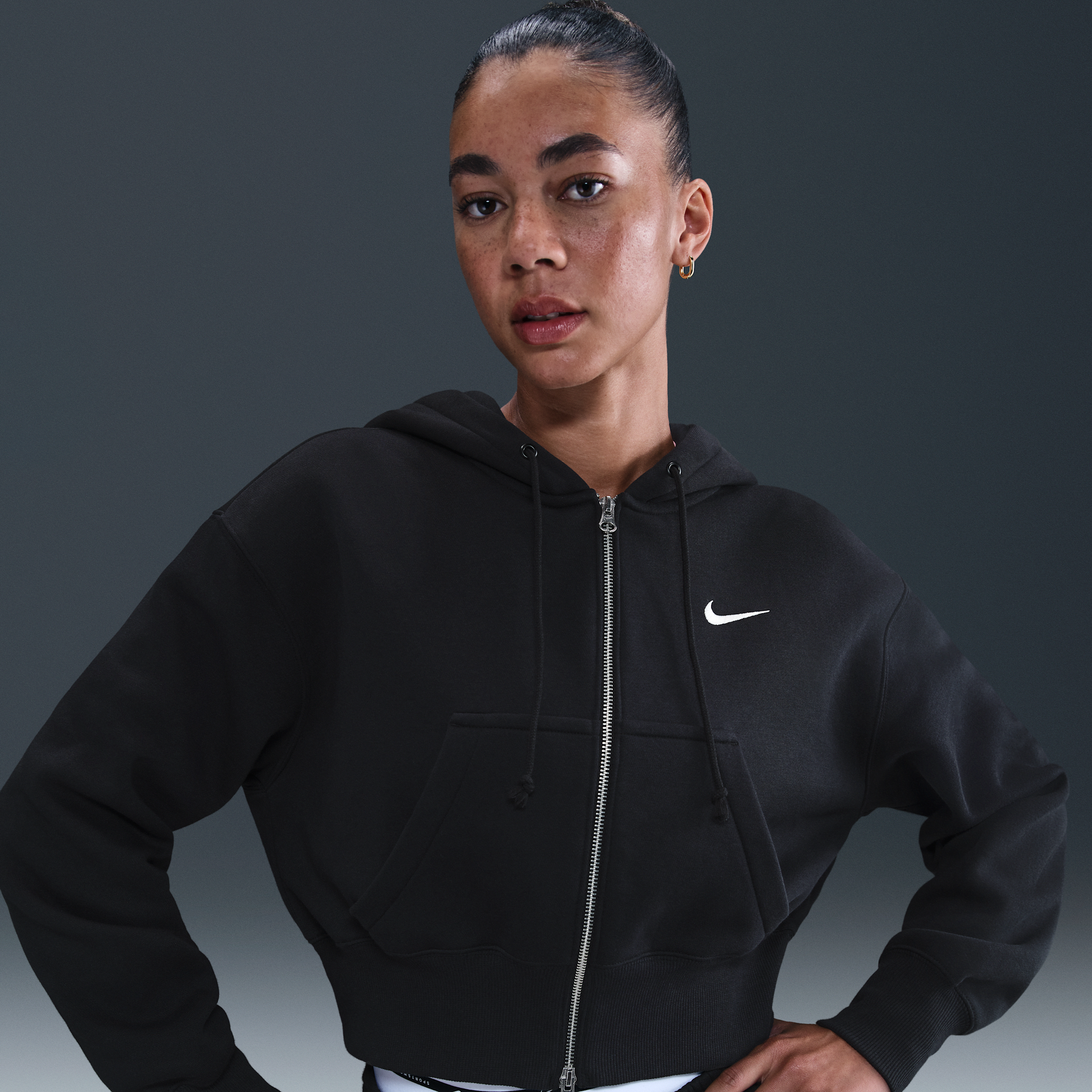 Nike Phoenix Fleece Women's Loose Full-Zip Cropped Hoodie - Black - Fleece