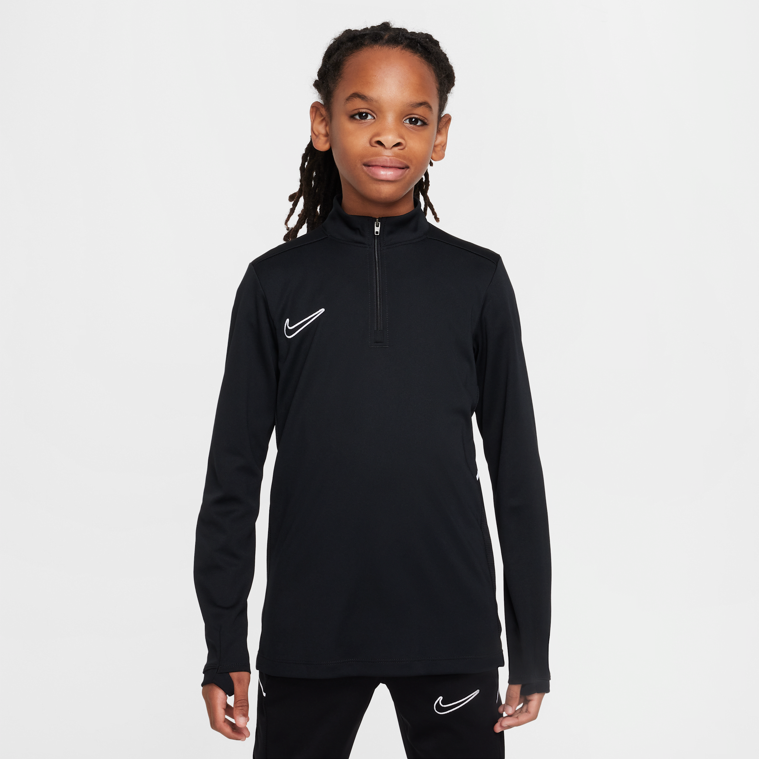 Nike Academy Older Kids' Dri-FIT Long-Sleeve 1/4-Zip Football Drill Top - Black - Polyester - 50% Recycled Polyester