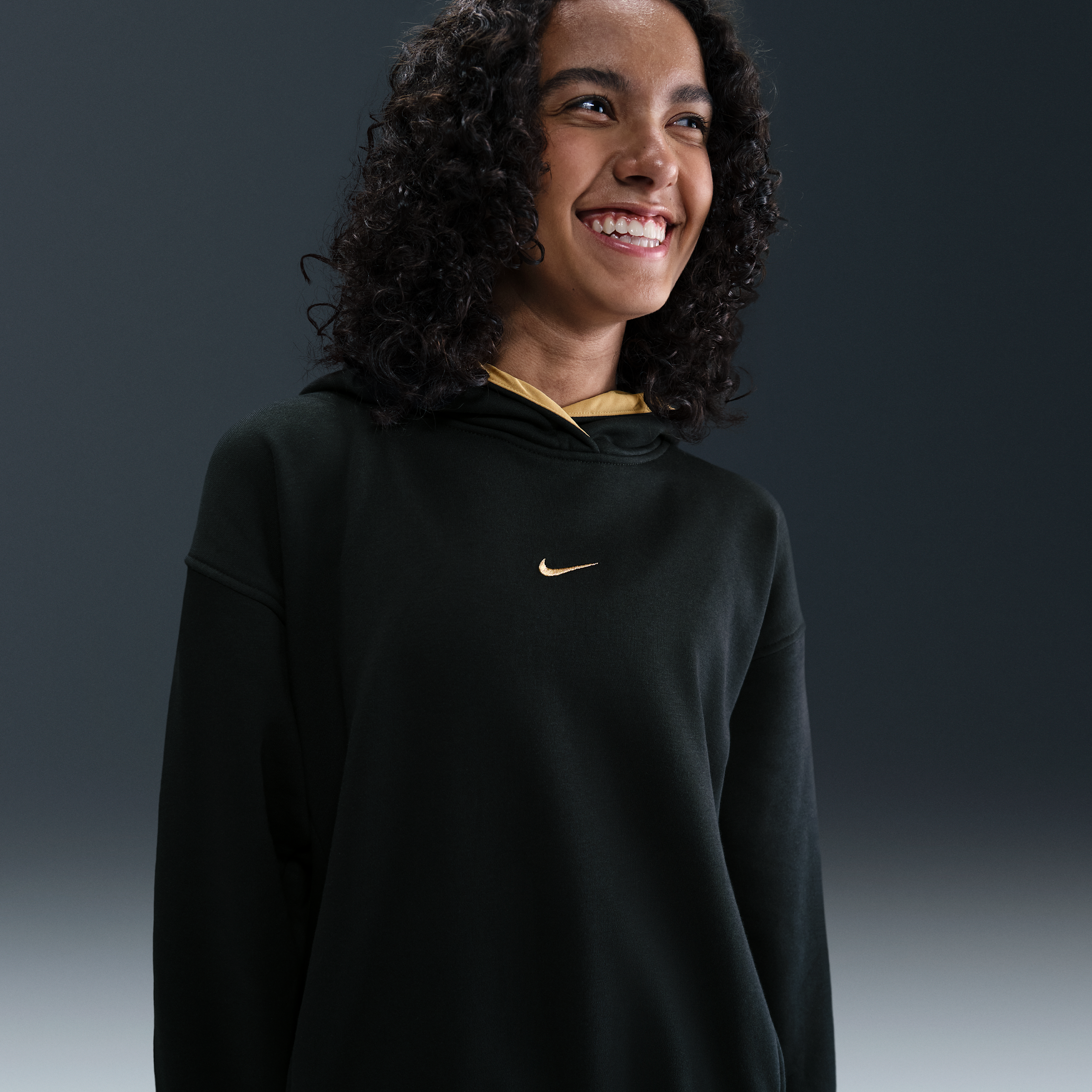 Nike Club Fleece Big Kids (Girls) Oversized Hoodie - Black - Cotton/Polyester