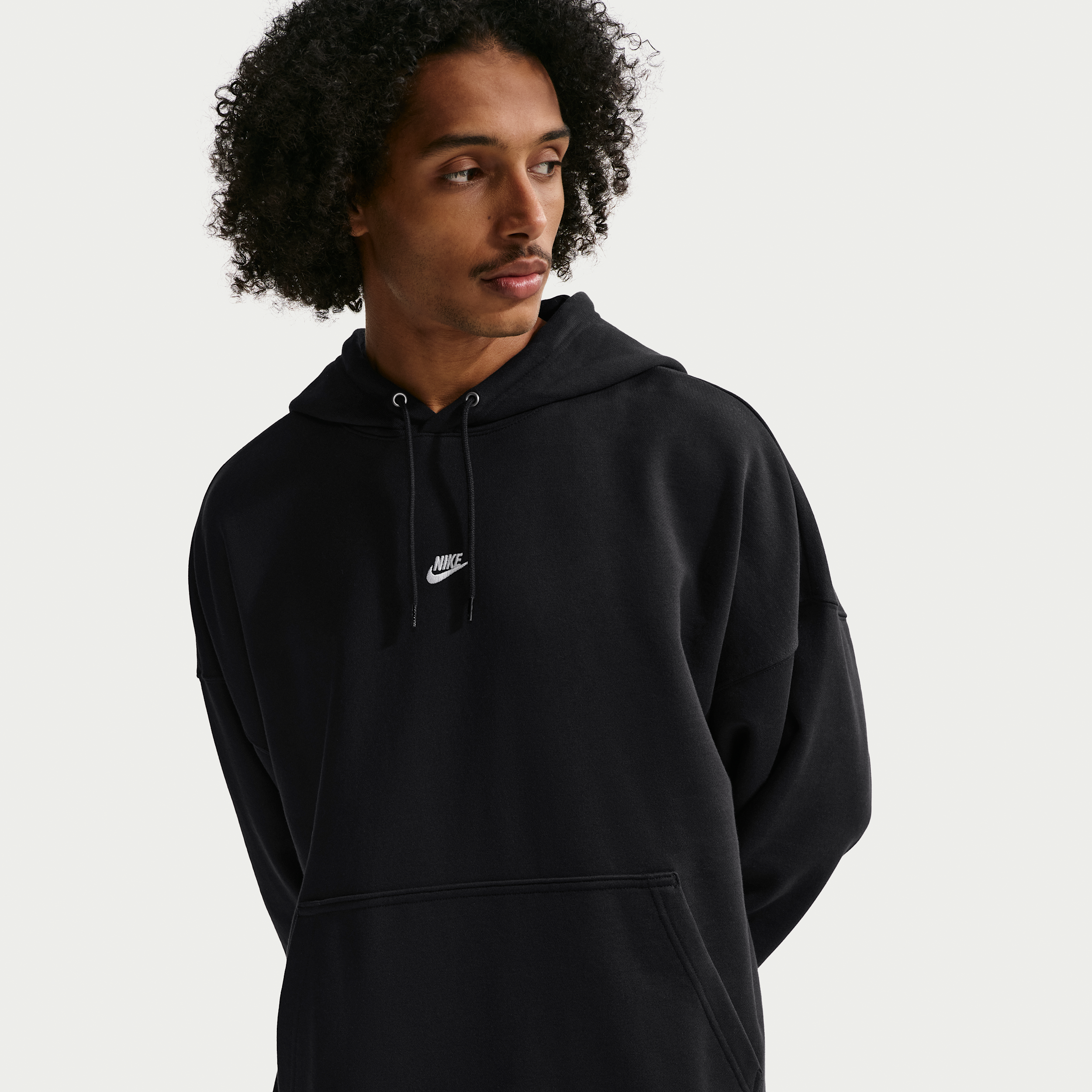 Nike Club Mens Oversized French Terry Pullover Hoodie - Black - Cotton/Polyester