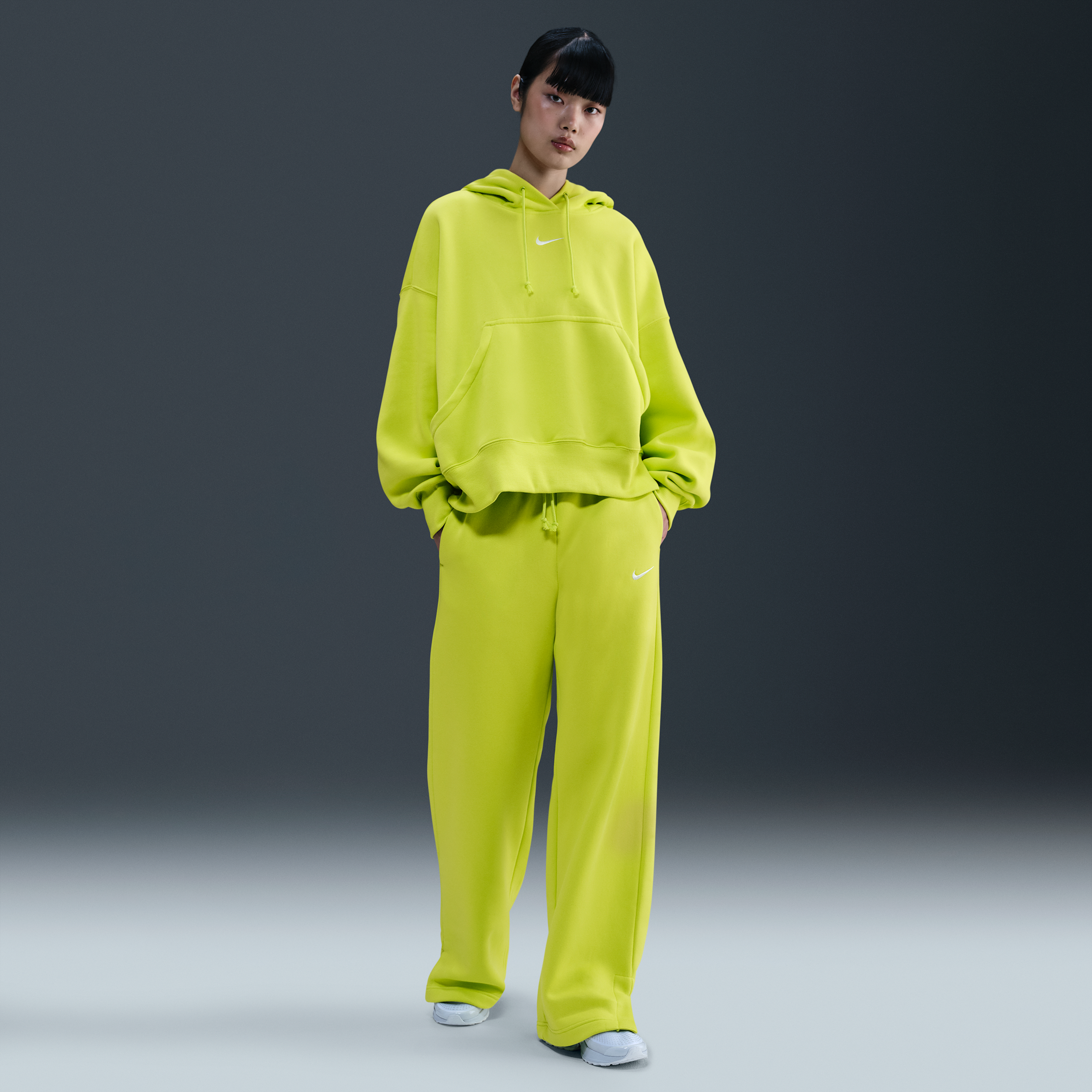 Nike Phoenix Fleece Womens High-Waisted Wide-Leg Trousers - Green - Cotton/Polyester