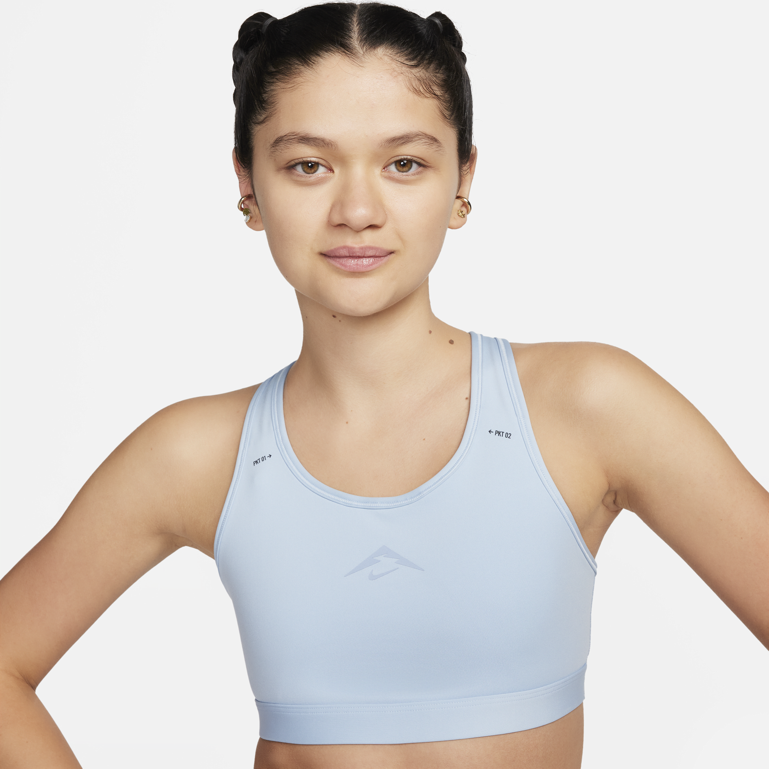 Nike Trail Swoosh On-The-Run licht gevoerde sport-bh met medium ondersteuning Blauw