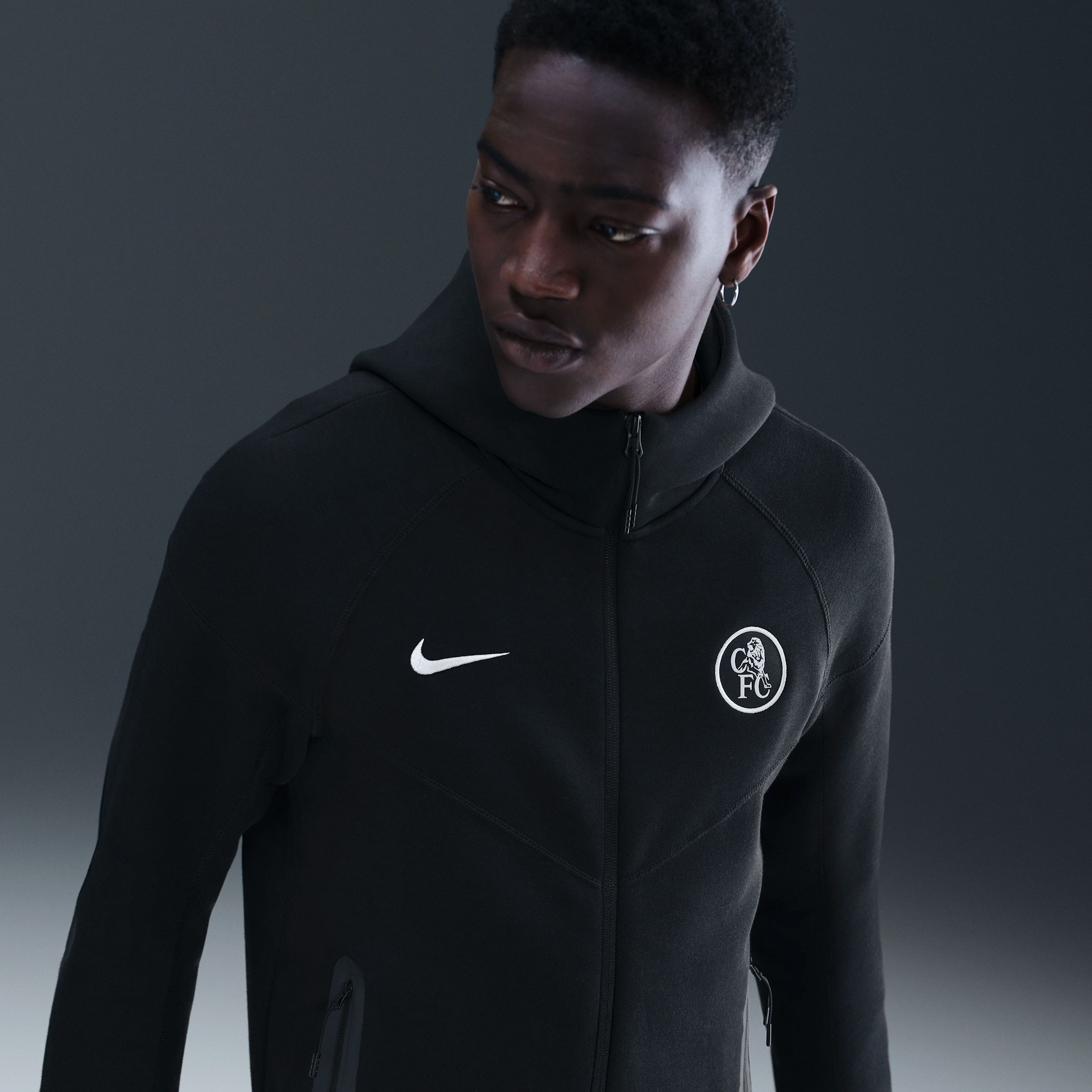 Nike Chelsea FC Tech Windrunner  Total 90 voetbaljack van fleece met rits over de hele lengte voor heren - Zwart