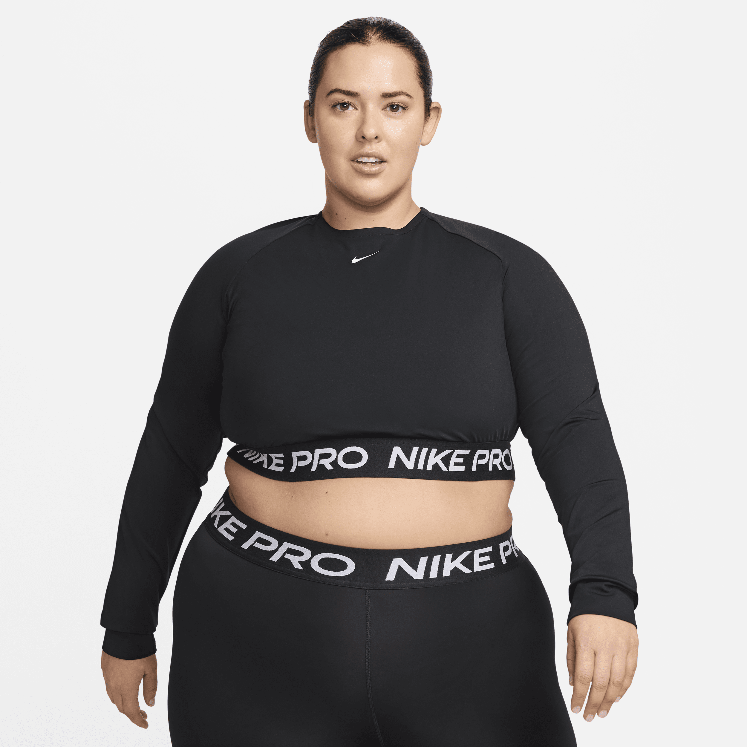Nike Pro 365 Dri-FIT korte damestop met lange mouwen (Plus Size) Zwart