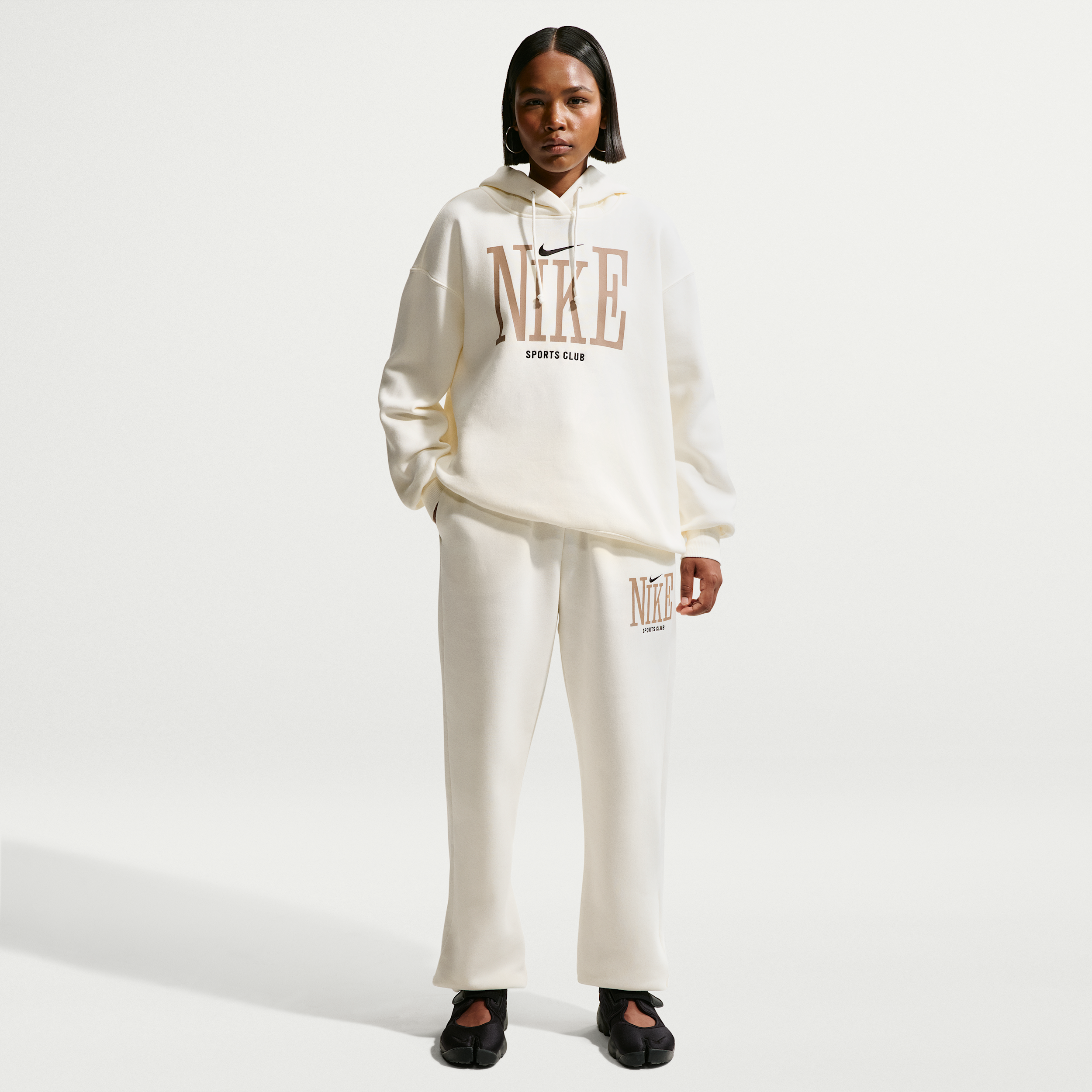 Pantaloni jogger oversize Nike Phoenix Fleece a vita alta – Donna - Bianco