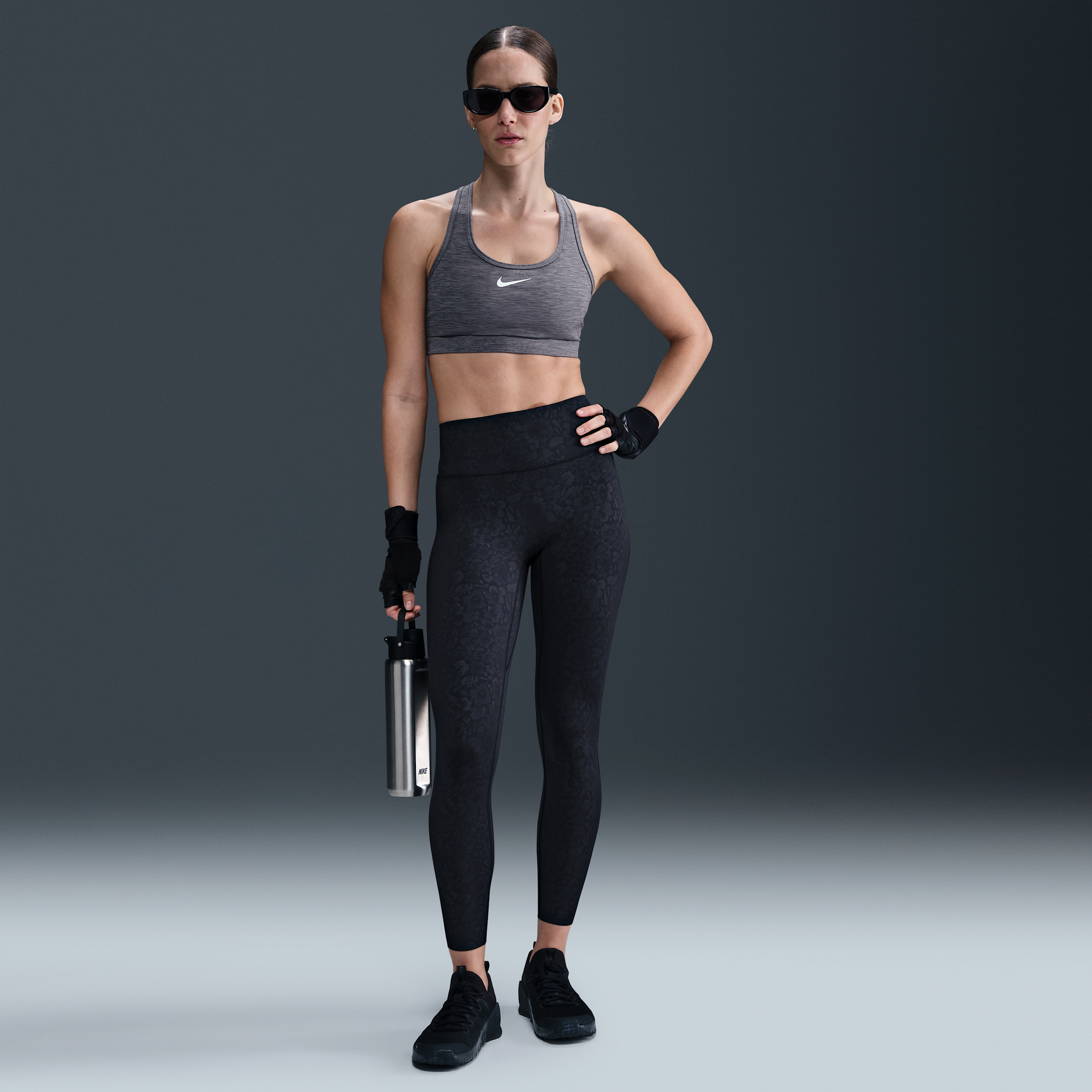 Nike Universa Women's High-Waisted 7/8 Floral Leggings with No Front Seam - Black - Sustainable Materials