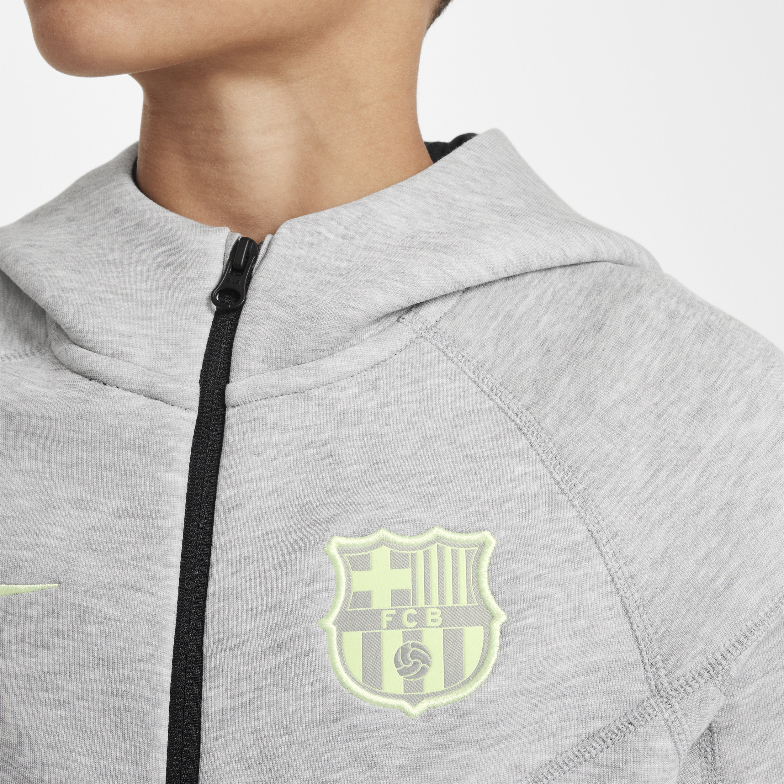 Sweat à capuche et zip Nike Football FC Barcelona Tech Fleece pour ado (garçon) - Gris