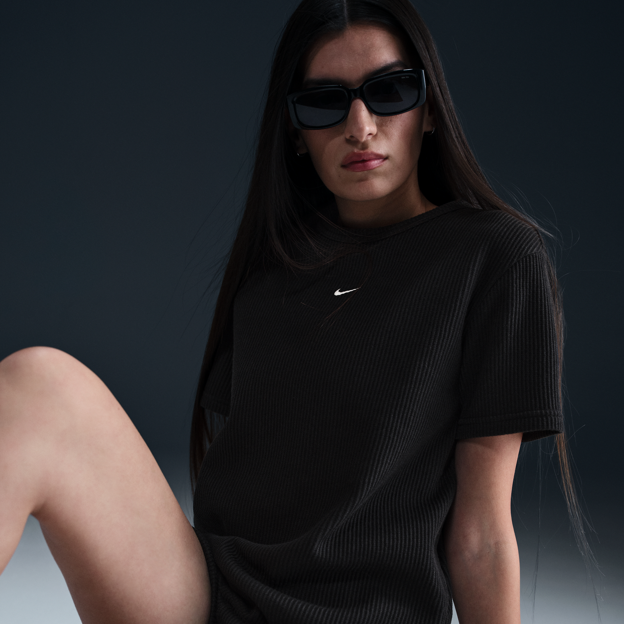 Nike Sportswear Chill Waffle ruimvallende damestop met korte mouwen Zwart