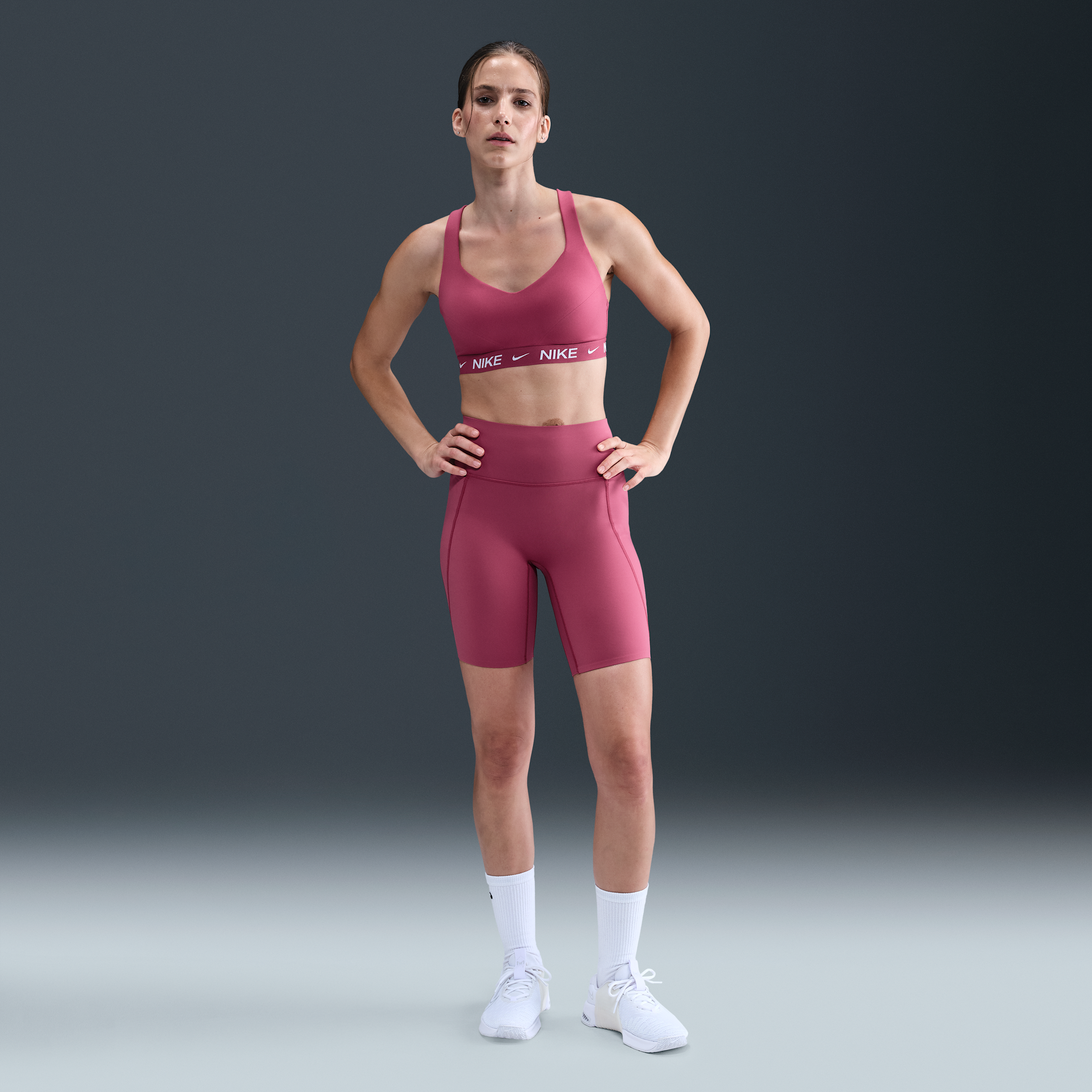 Nike Universa Womens High-Waisted 20.5cm (approx.) Biker Shorts with No Front Seam - Purple - Polyester/Elastane