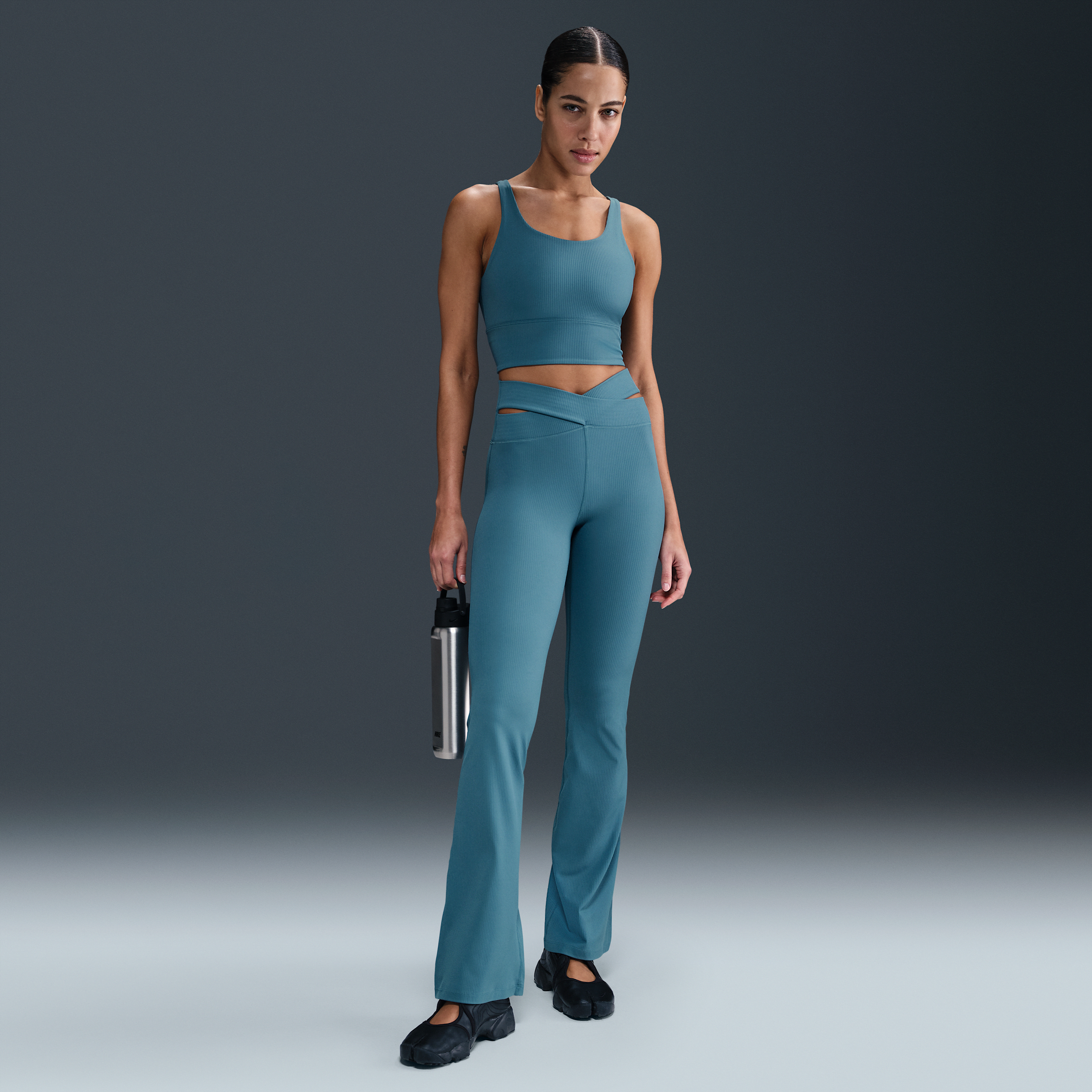 Thumbnail - Nike Zenvy Rib Leggings mit sanftem Halt, hohem Bund und ausgestelltem Bein (Damen) - Blau