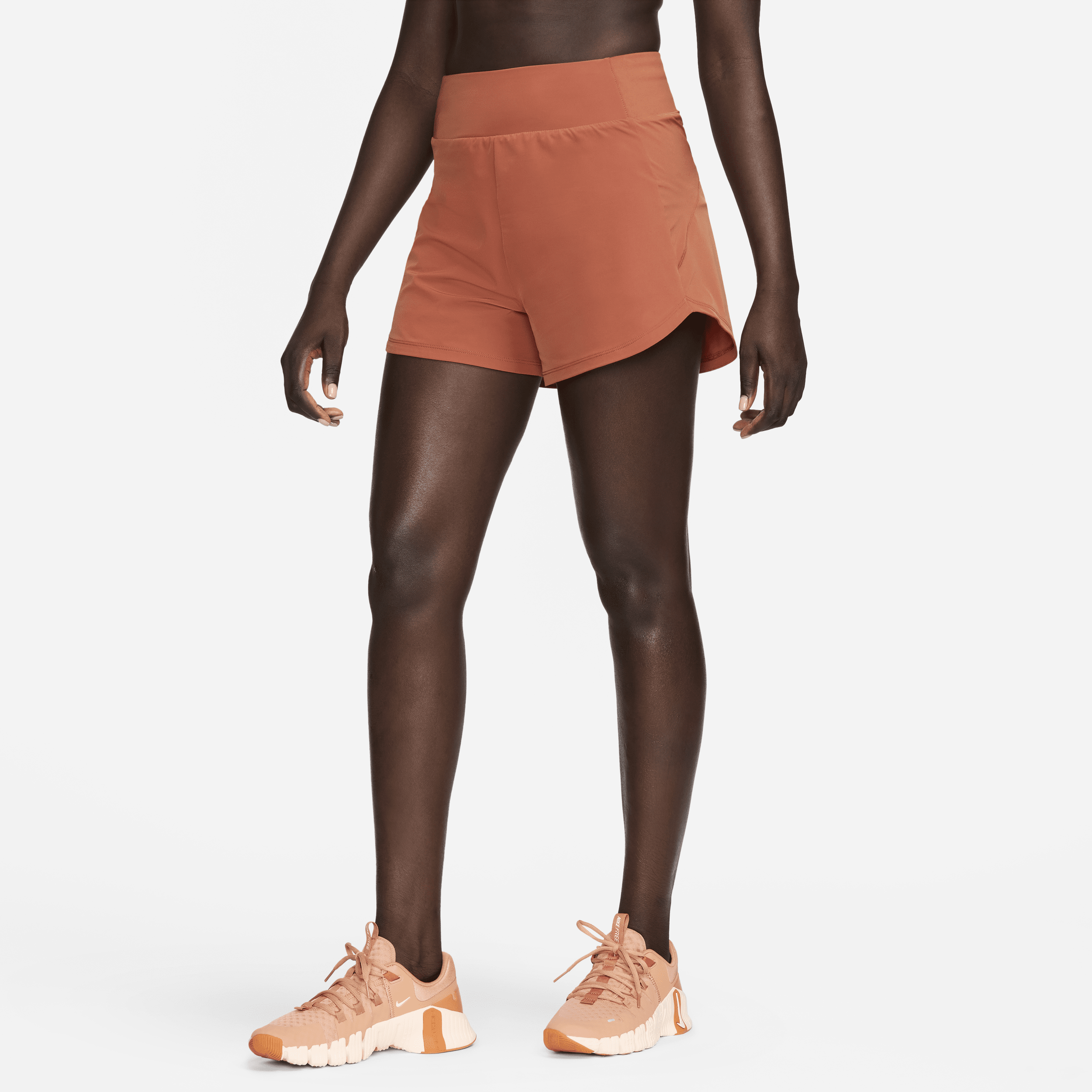 Nike Bliss Dri-FIT fitnessshorts met hoge taille en binnenbroekje voor dames (8 cm) Oranje