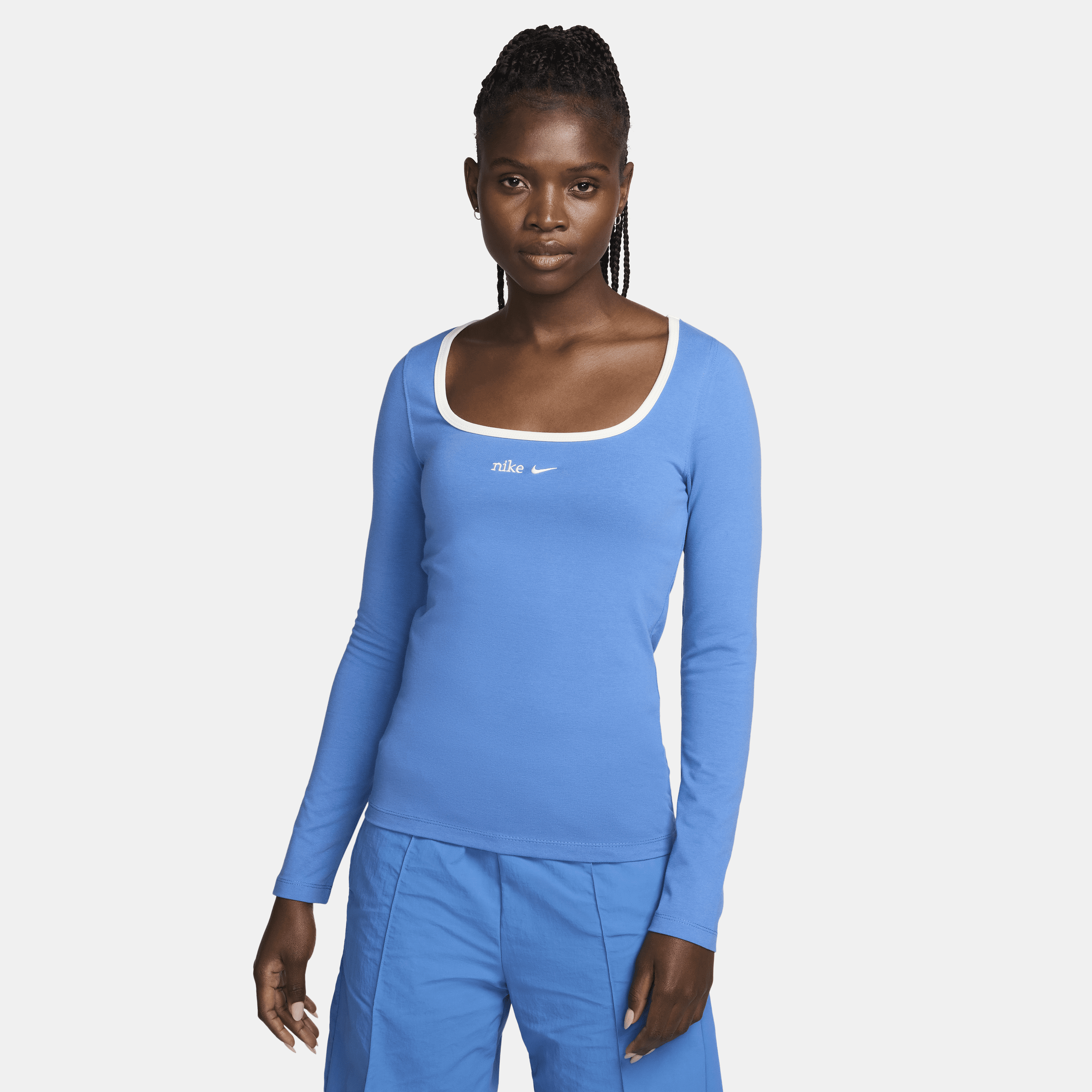 Nike Sportswear damestop met lange mouwen en vierkante hals Blauw