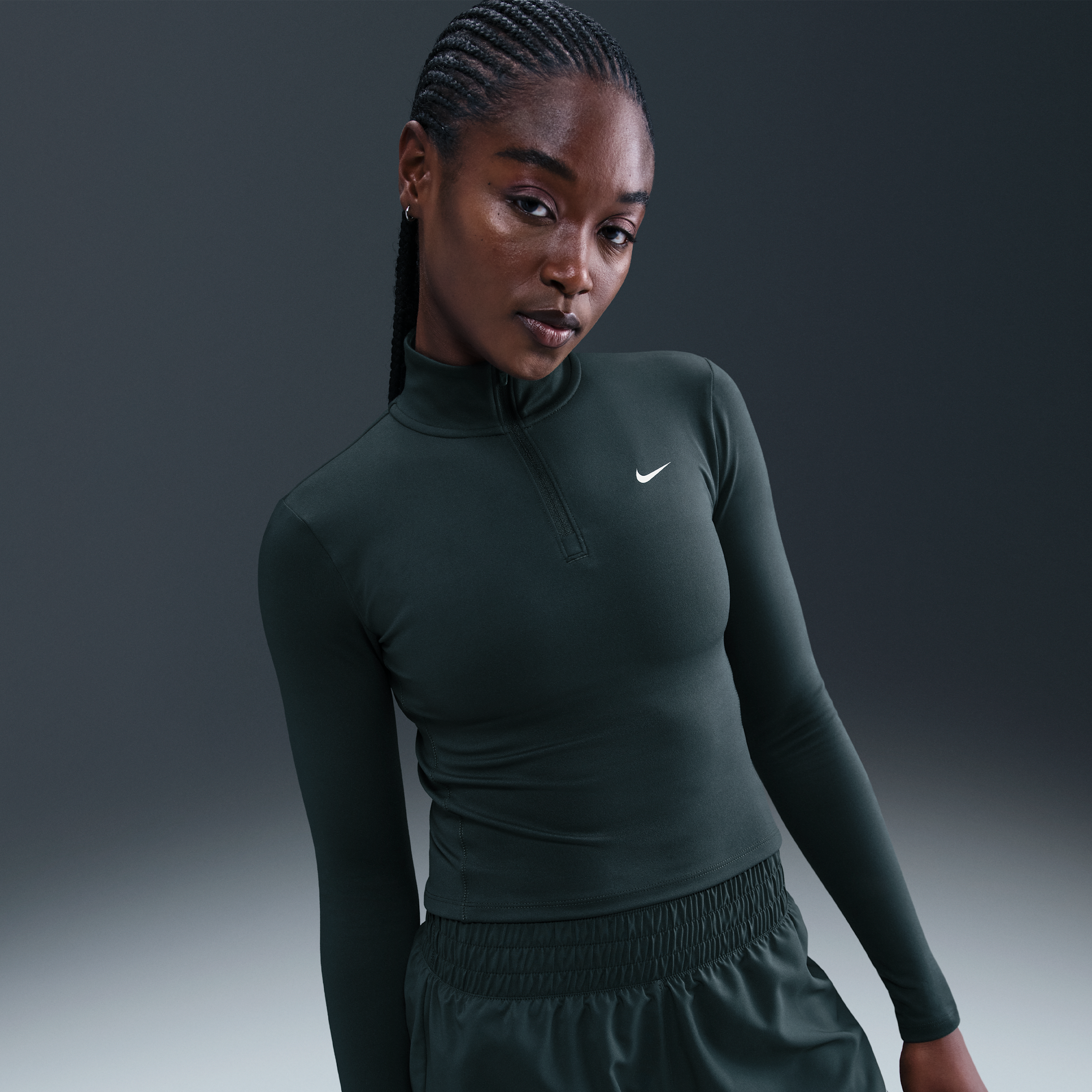Thumbnail - Nike One Fitted Dri-FIT-Midlayer mit Viertelreißverschluss für Damen - Grün