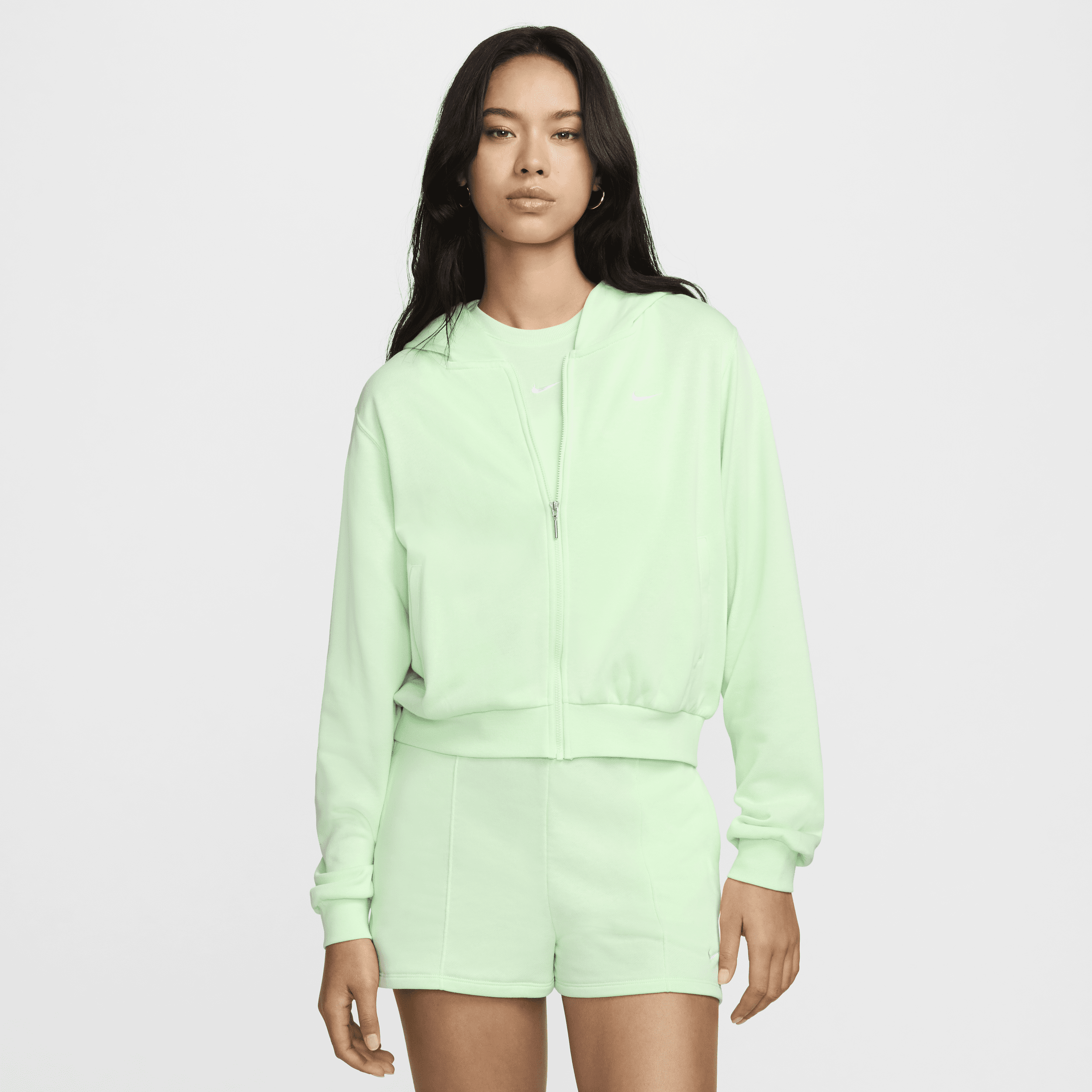 Sweat à capuche en molleton à zip et coupe ample Nike Sportswear Chill Terry pour femme - Vert