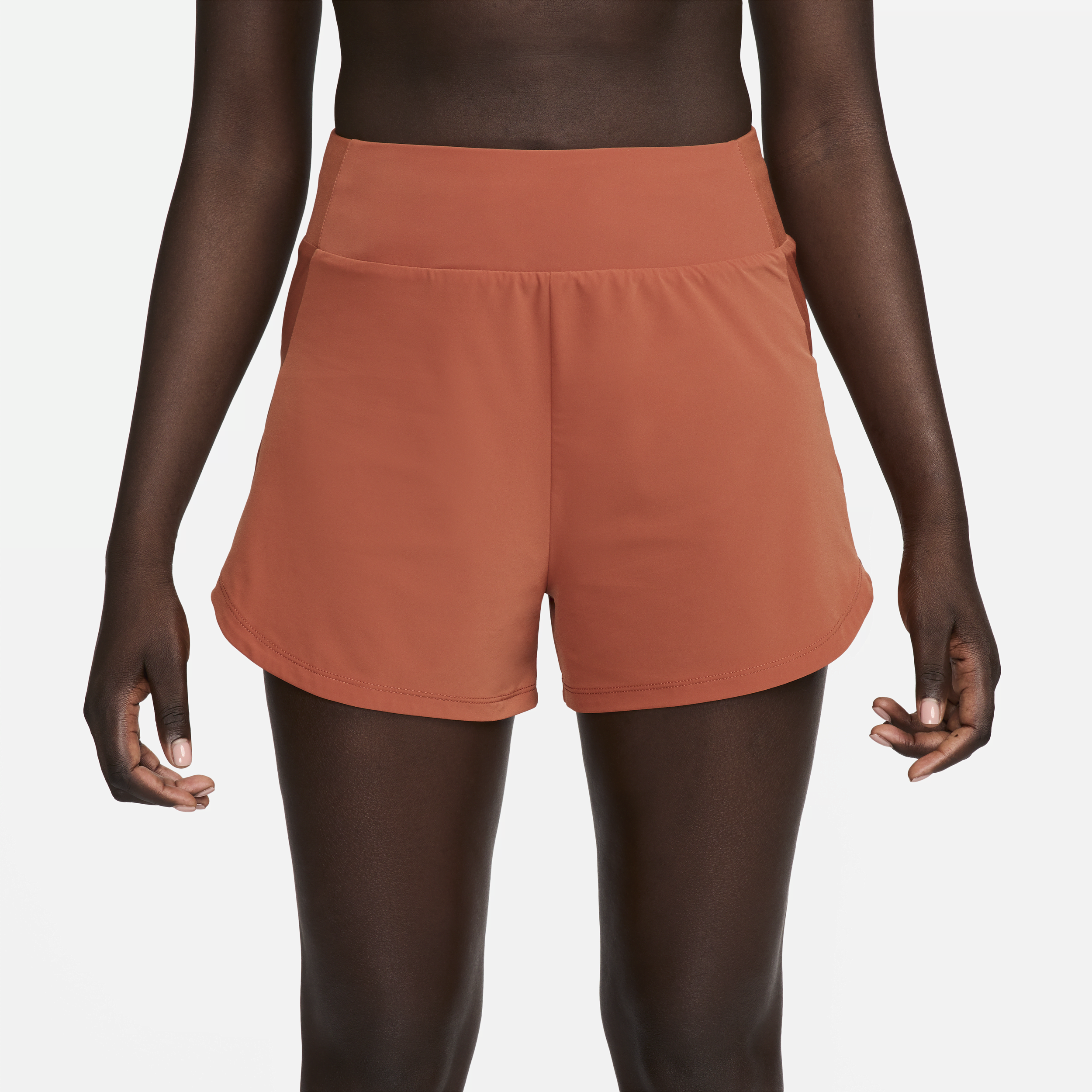 Nike Bliss Dri-FIT fitnessshorts met hoge taille en binnenbroekje voor dames (8 cm) Oranje