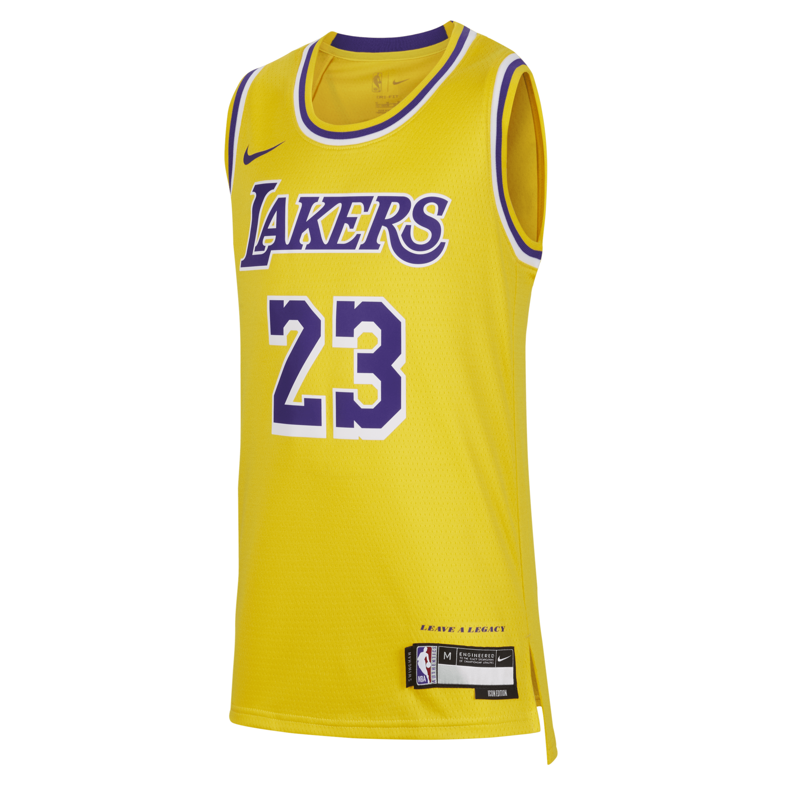 Nike LeBron James Los Angeles Lakers 2023 24 Icon Edition Swingman NBA-jersey voor jongens Geel