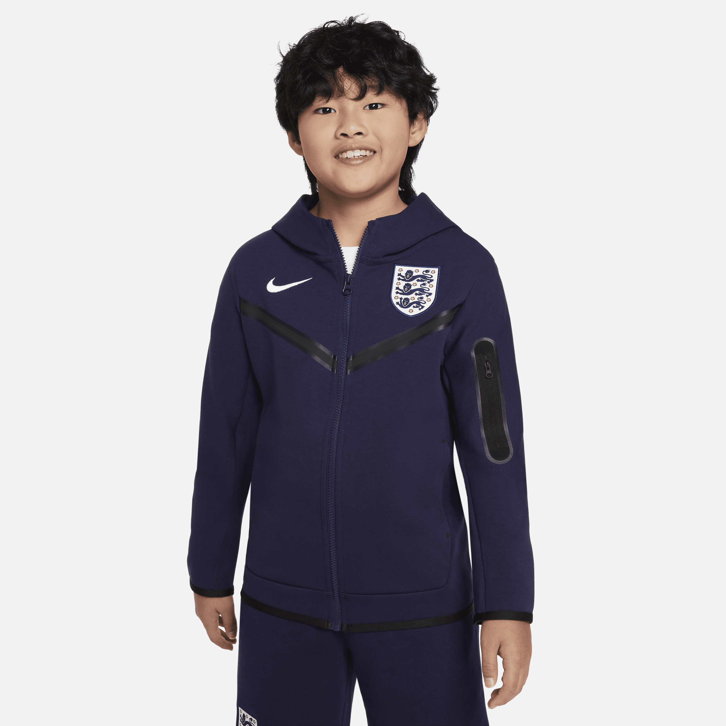 Nike Engeland Tech Fleece voetbalhoodie met rits over de hele lengte voor jongens Paars