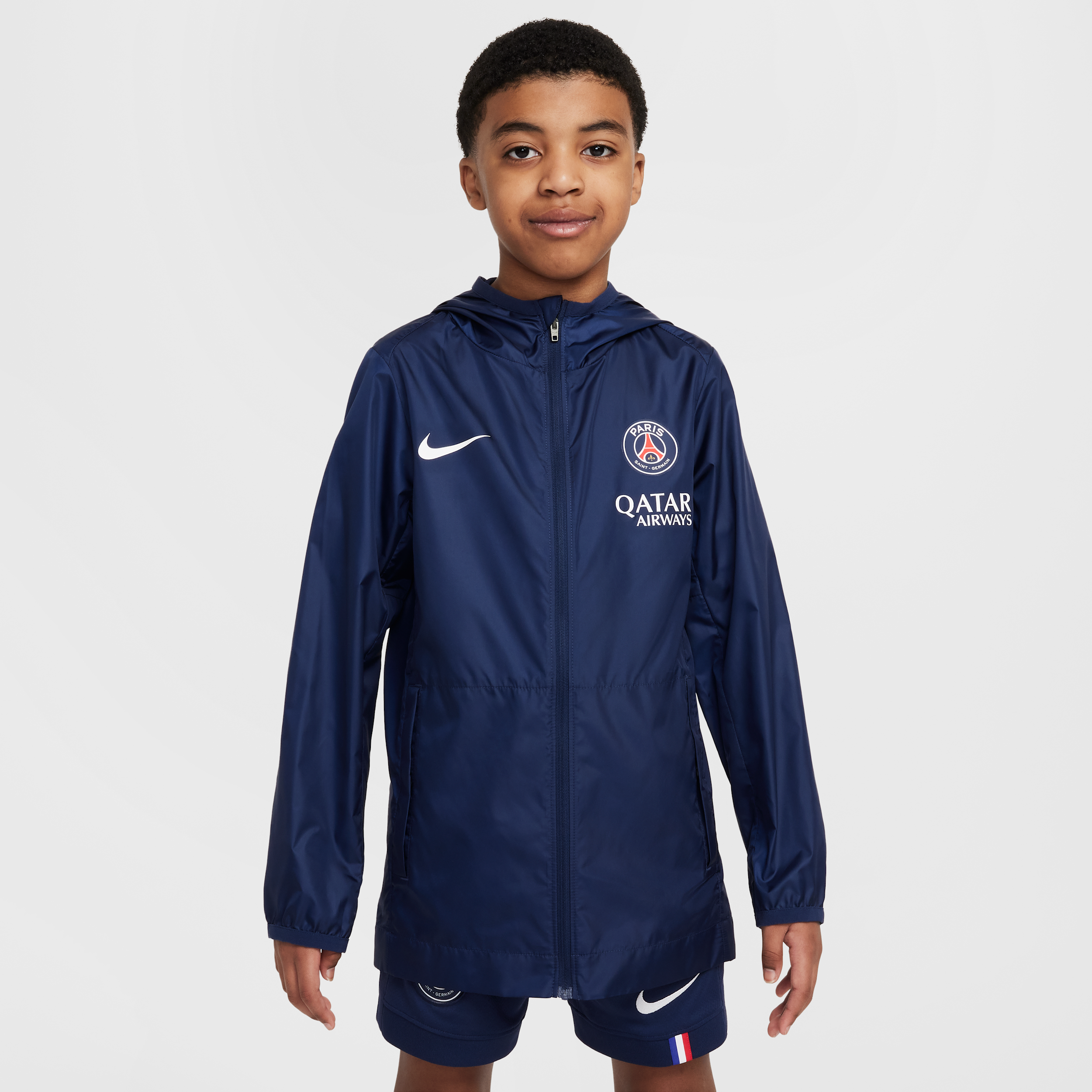 Paris Saint-Germain Academy Pro Older Kids Nike Football Hooded Rain Jacket - Blue - Polyester