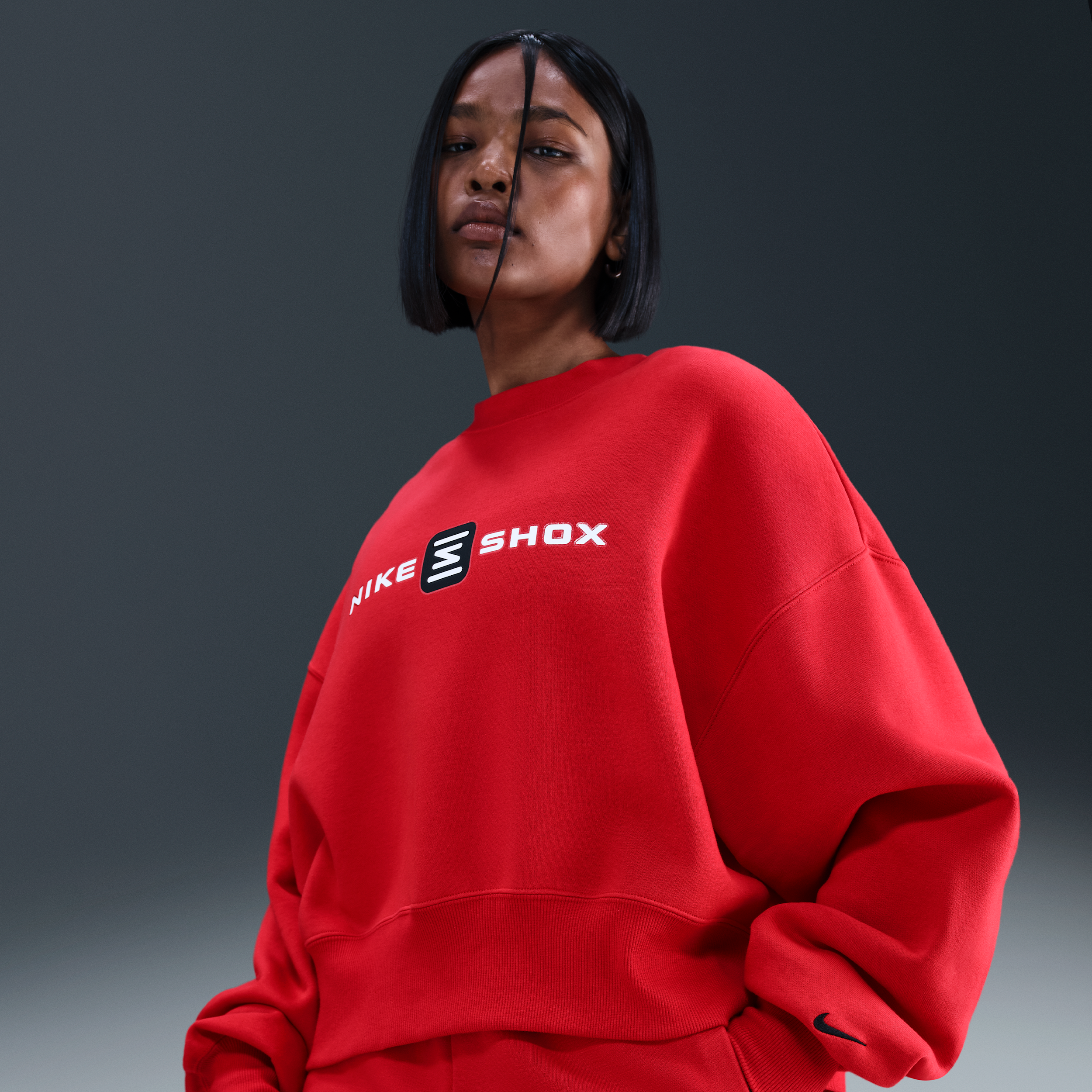 Nike Phoenix Fleece Shox Womens Oversized Crew-Neck Sweatshirt - Red - Cotton/Polyester
