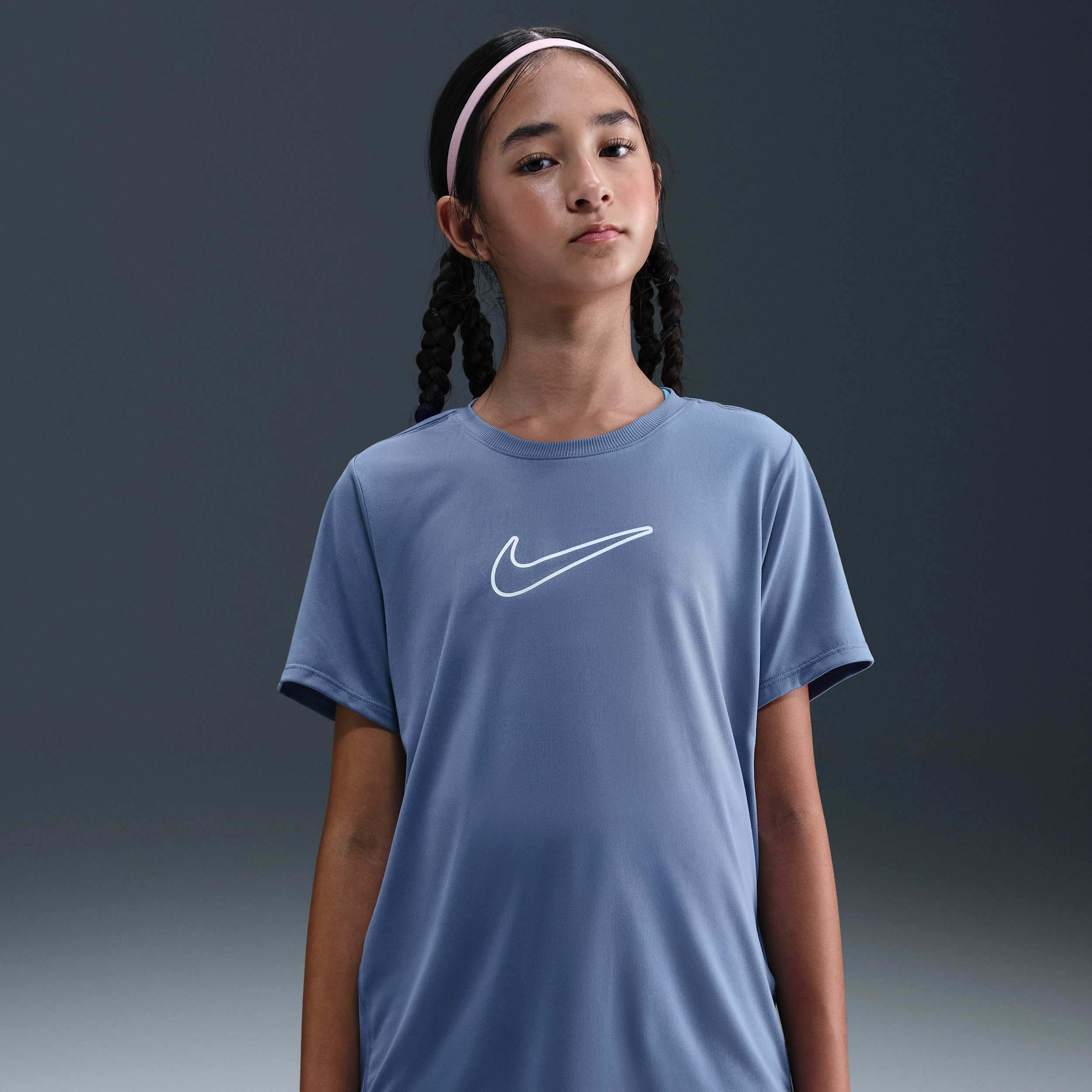 Nike One Fitted Older Kids (Girls) Dri-FIT Short-Sleeve Top - Blue - Polyester