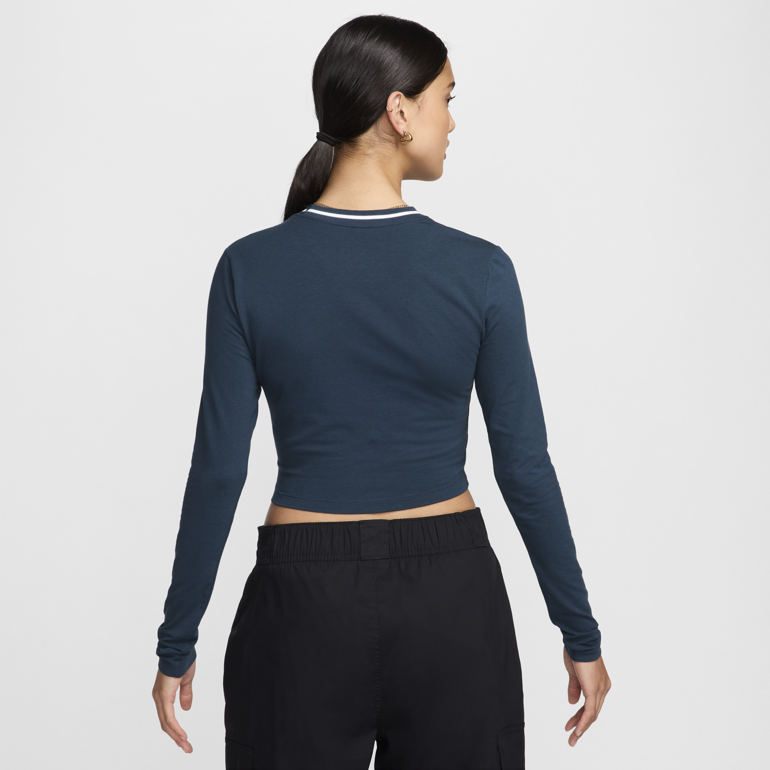 T-shirt slim court à manches longues et motif Nike Sportswear Chill Knit pour femme - Bleu