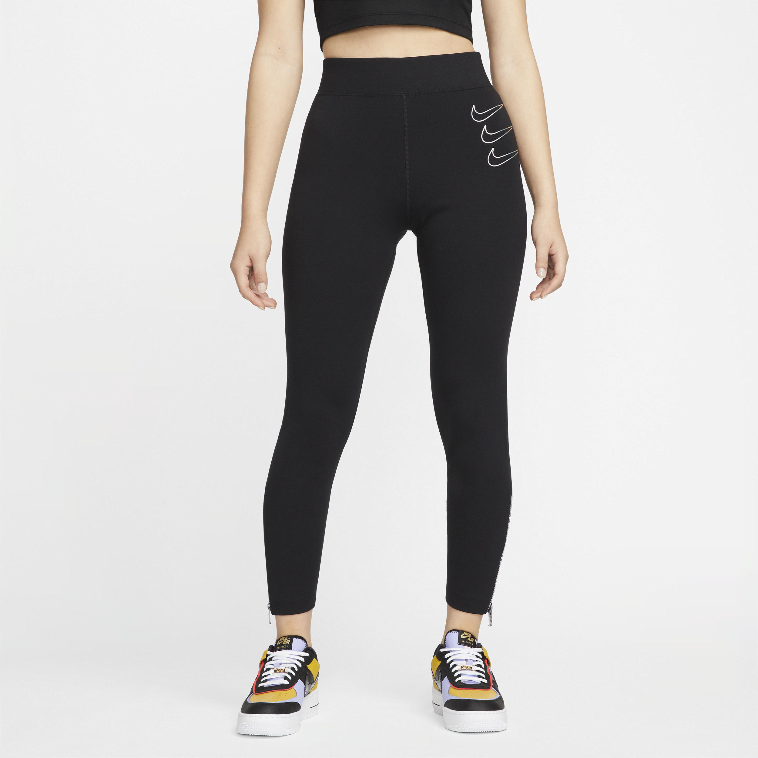 Højtaljede Nike Sportswear-leggings med grafik til kvinder - sort