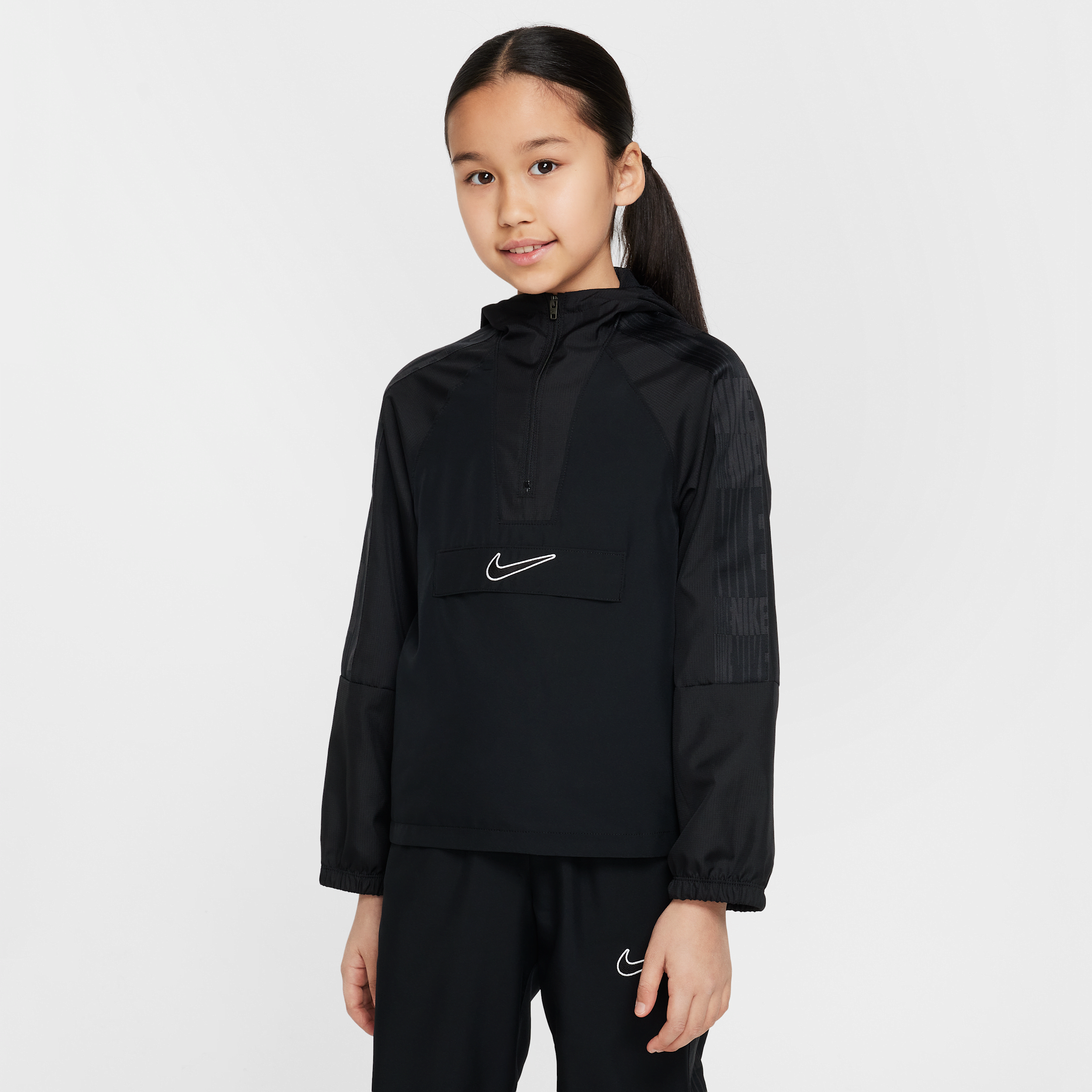 Veste de survêtement de foot à capuche et demi-zip Nike Academy pour ado - Noir
