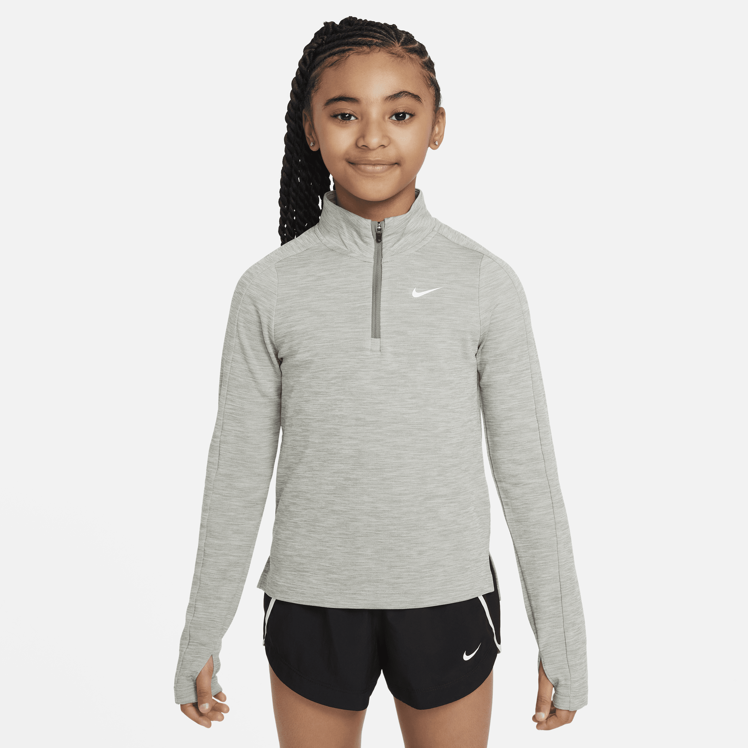 Nike Dri-FIT top met halflange rits en lange mouwen voor meisjes Grijs