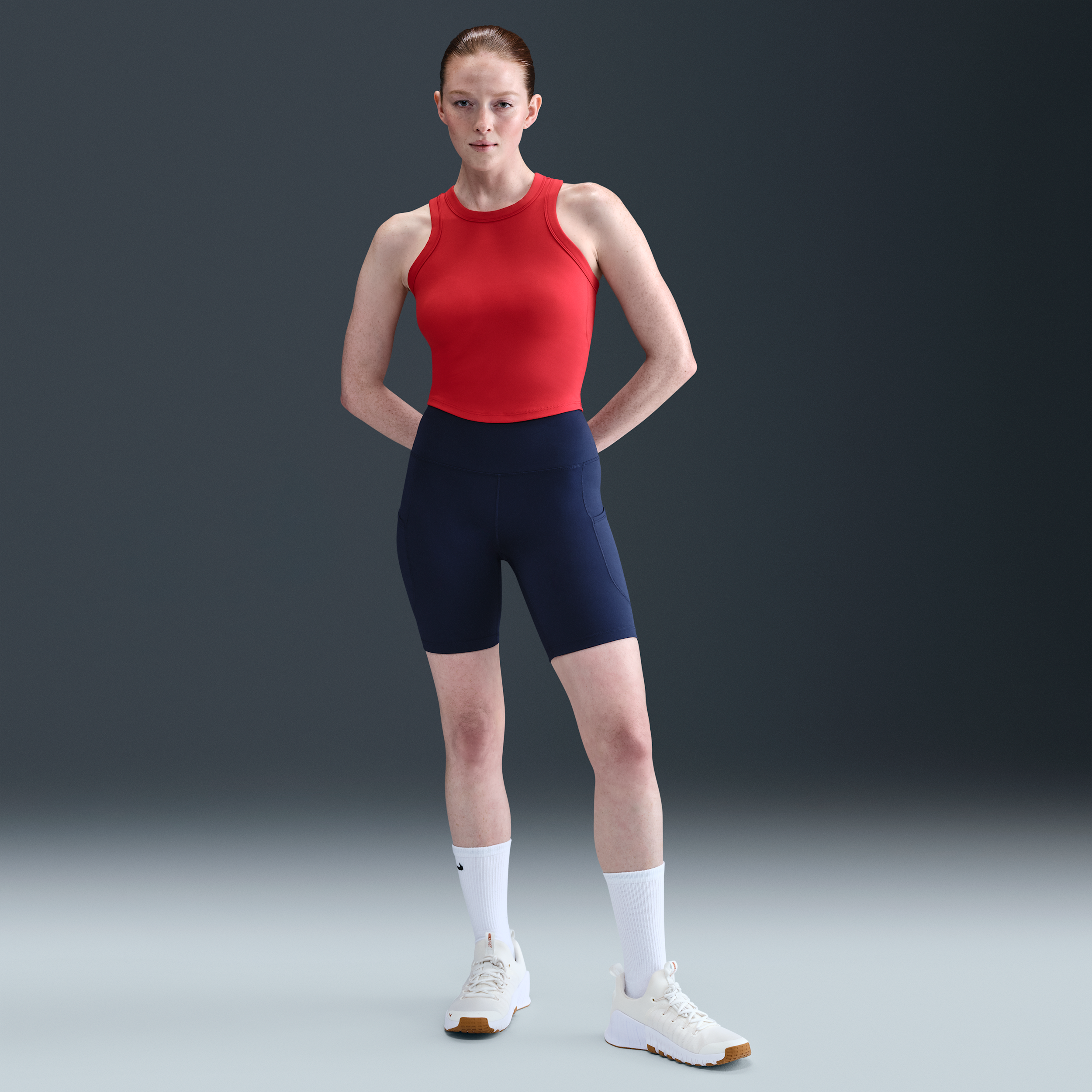 Thumbnail - Nike One Bike Shorts mit Taschen und hohem Bund für Damen (ca. 20,5 cm) - Blau