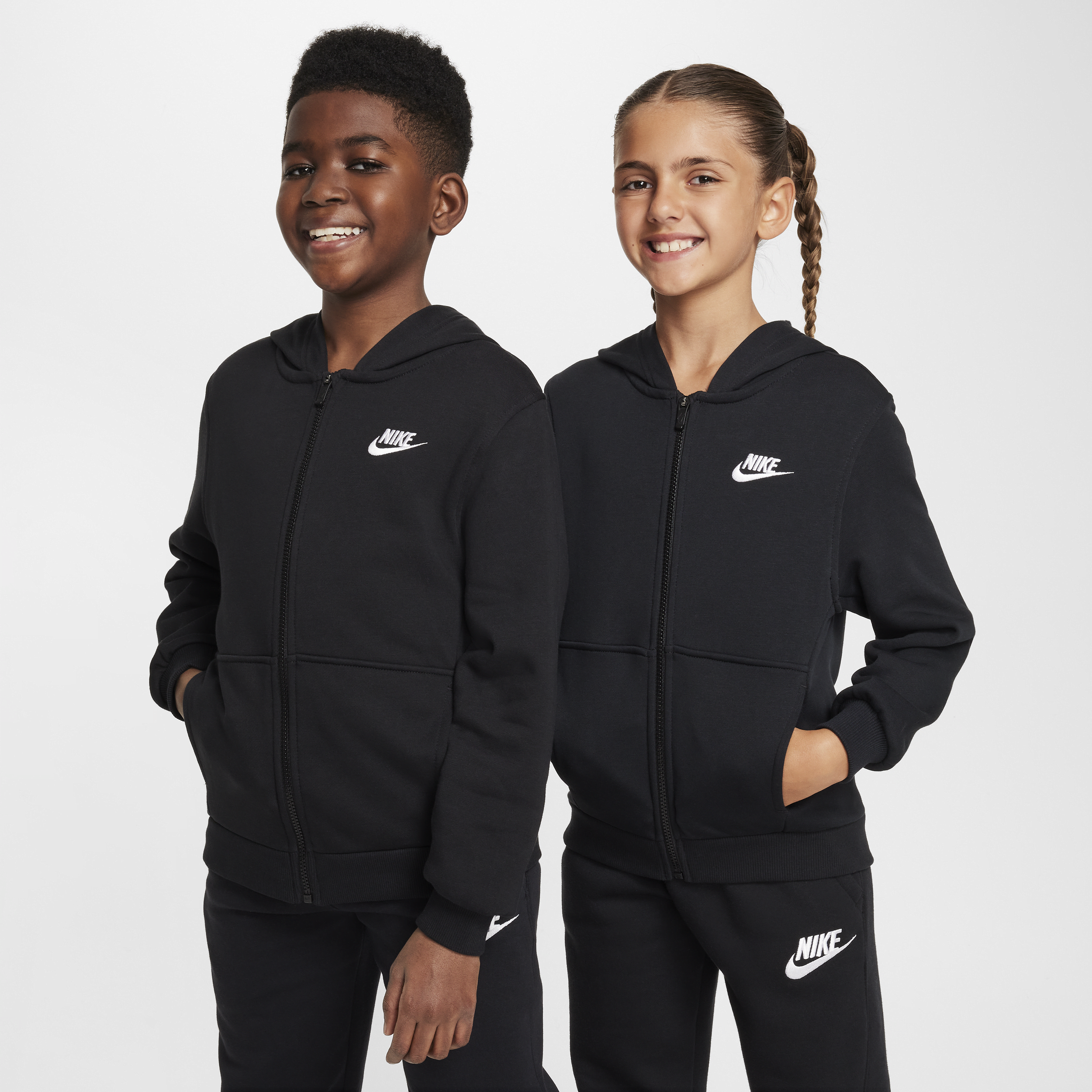 Nike Club Fleece Older Kids French Terry Full-Zip Hoodie - Black - Fleece