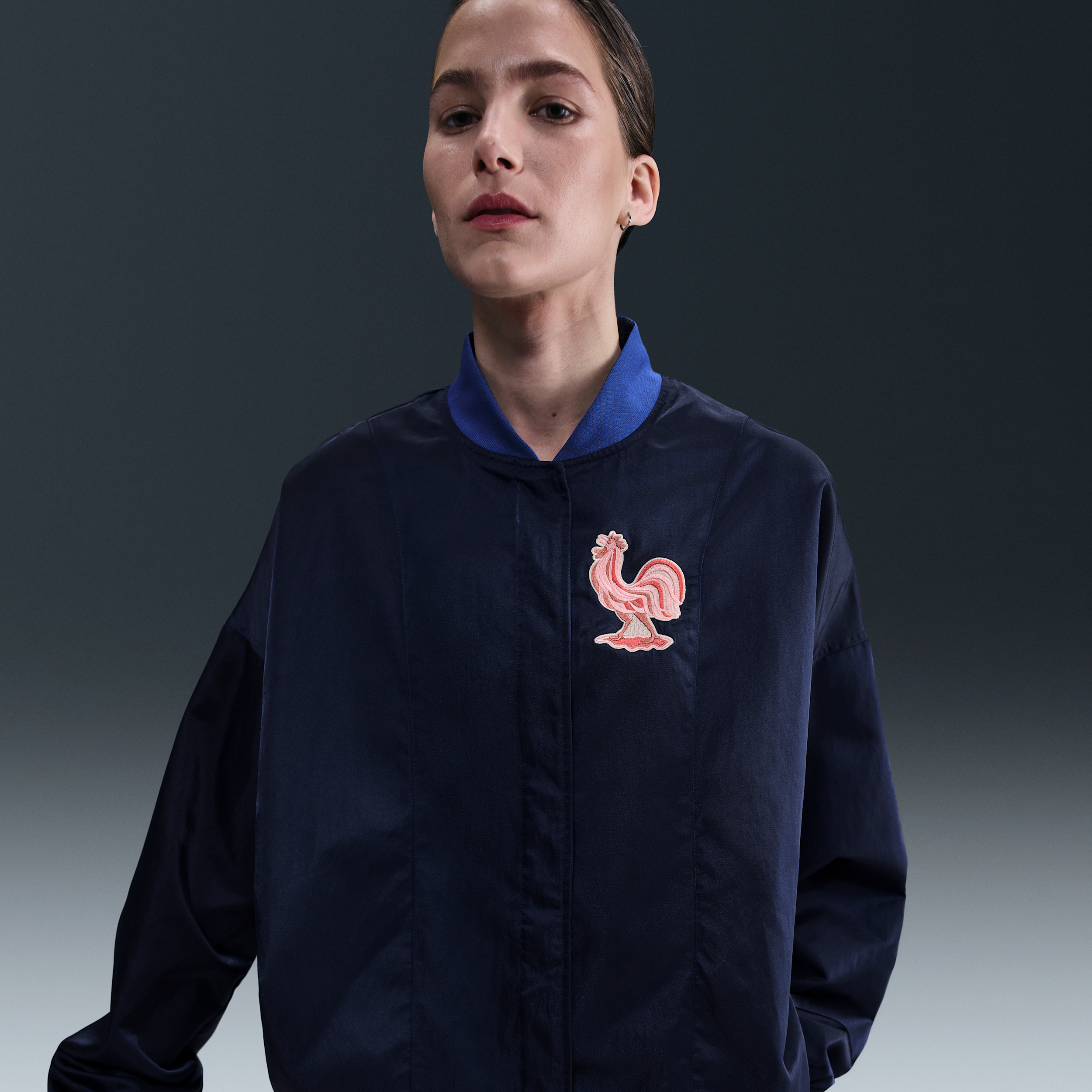 FFF Womens Nike Air Oversized Woven Bomber Jacket - Blue - Nylon