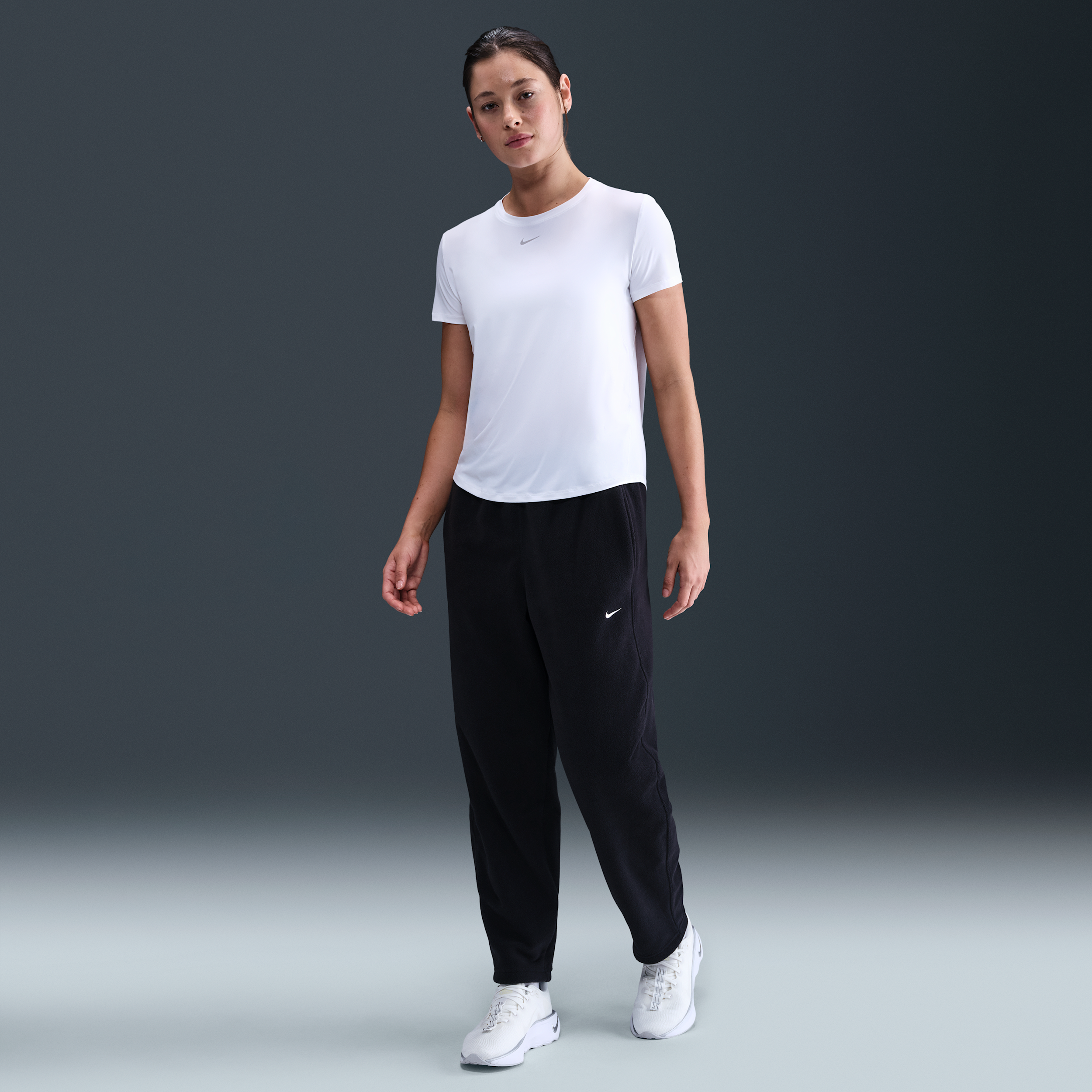 Nike One Womens Therma-FIT Mid-Rise Fleece Trousers - Black - Polyester