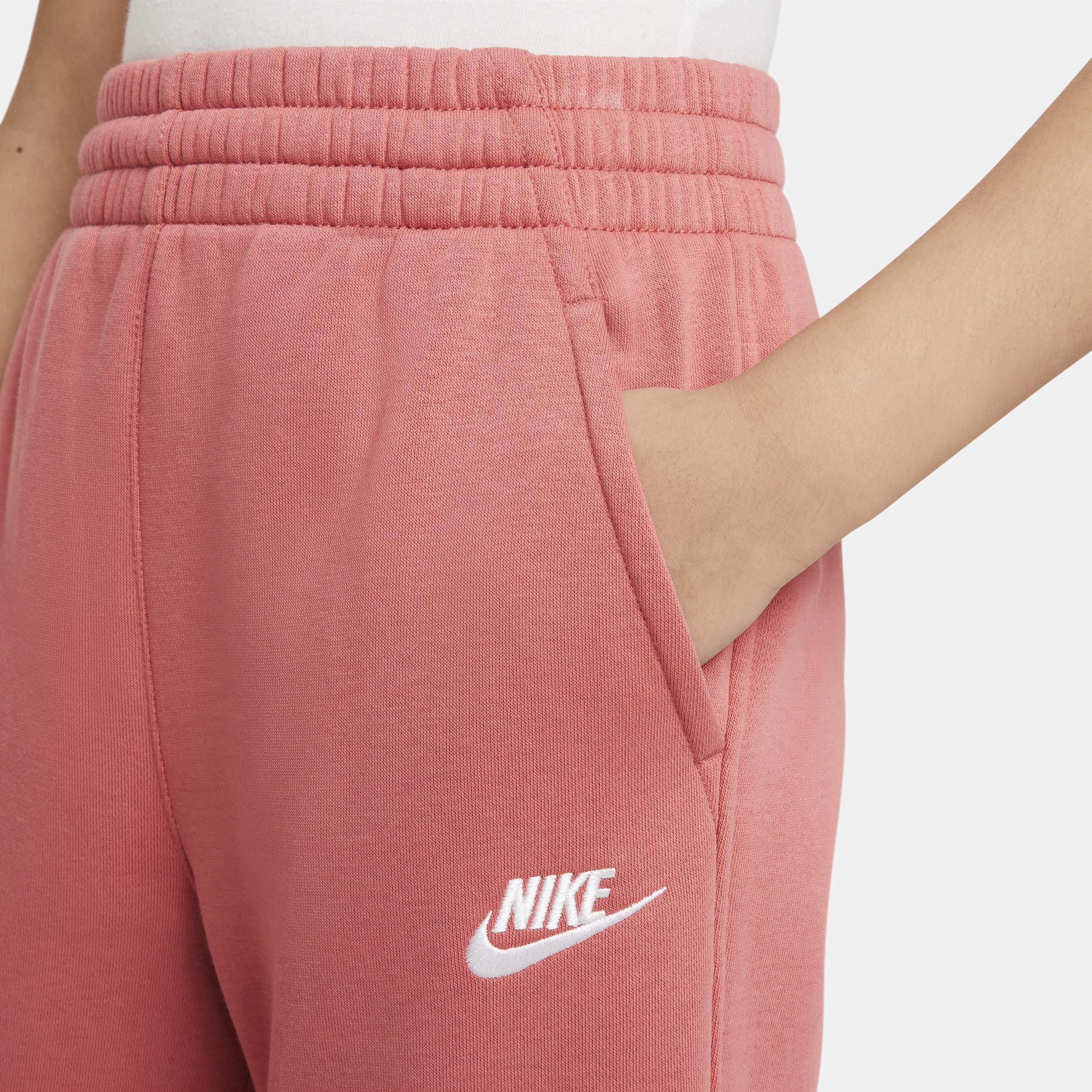 Nike Sportswear Club Fleece aansluitende meisjesbroek met hoge taille Rood