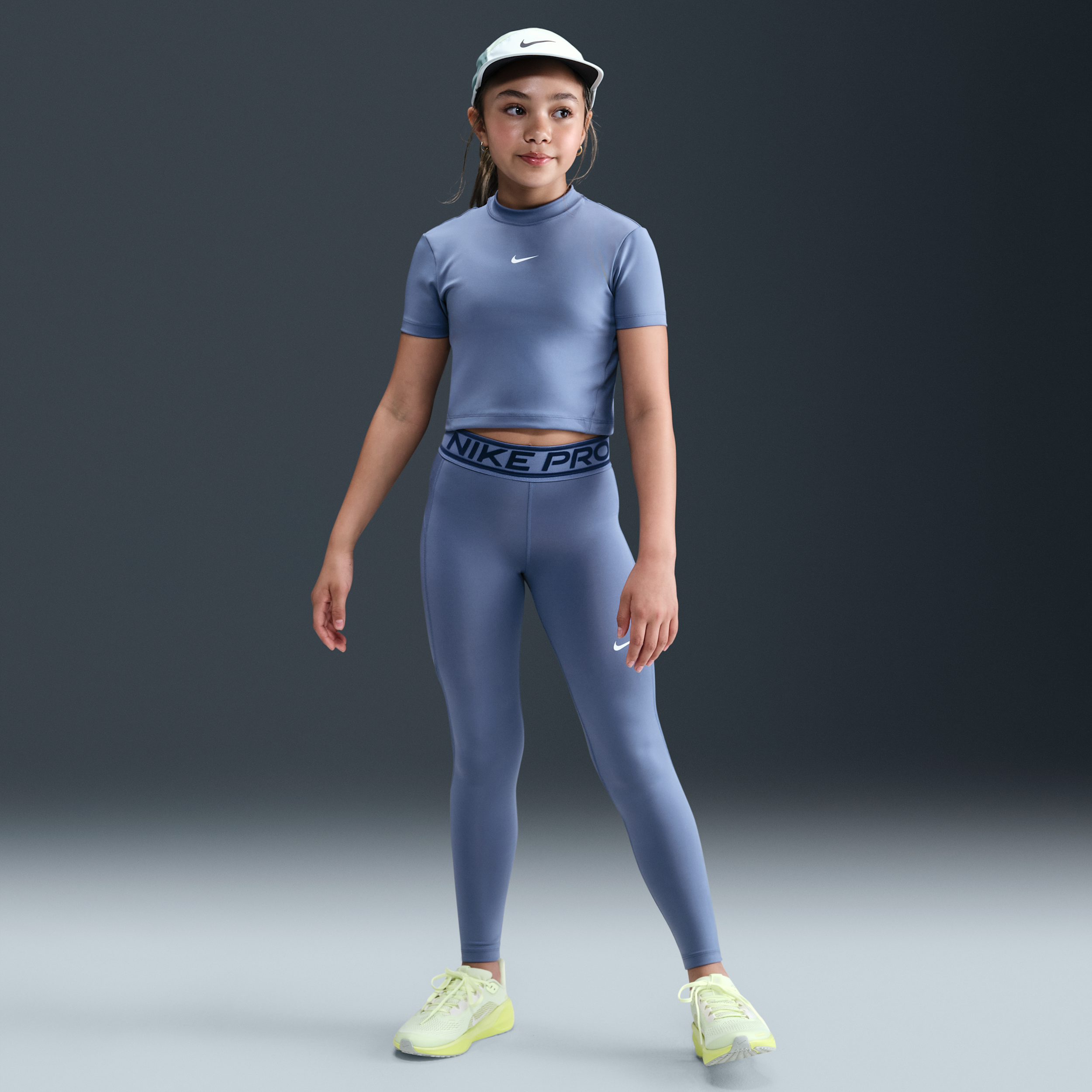 Nike Pro Girls' Mid-Rise Leggings - Blue